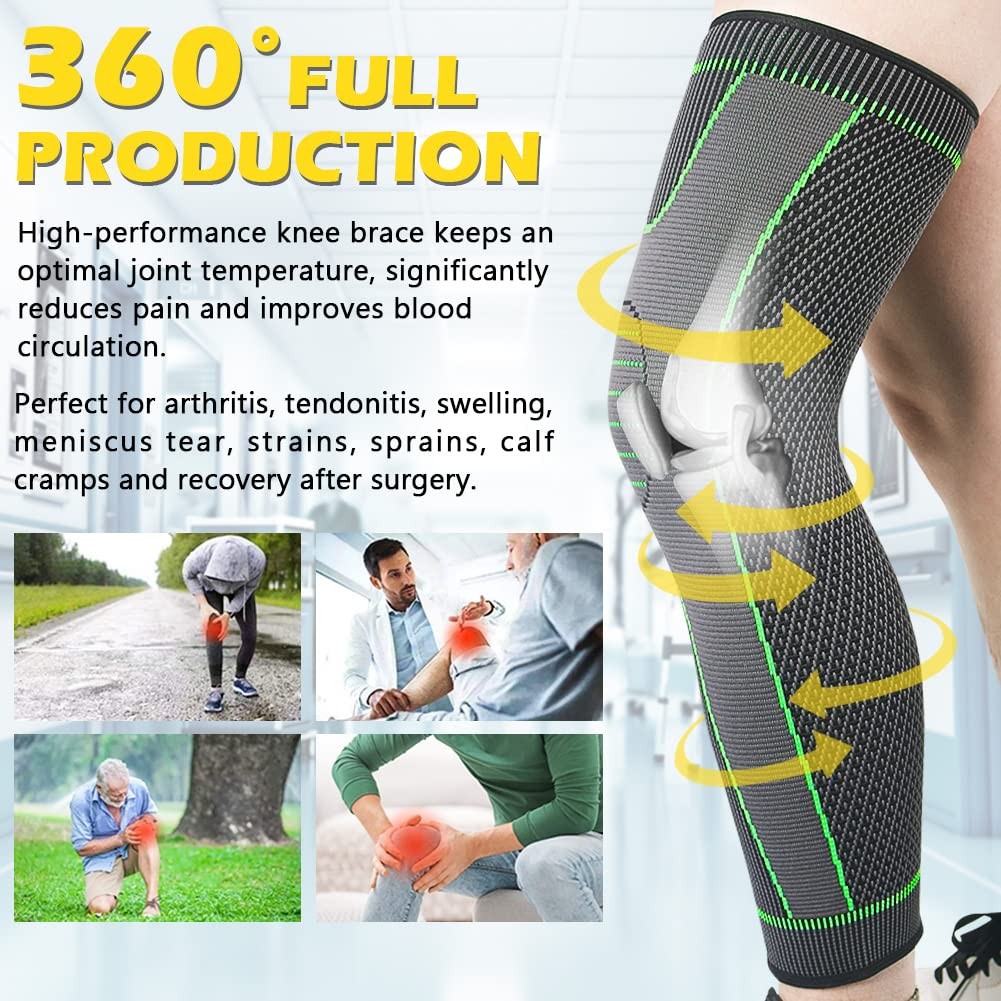 1 Pair Extra Long Full Length Compression Leg Sleeve Calf Knee Brace Protector