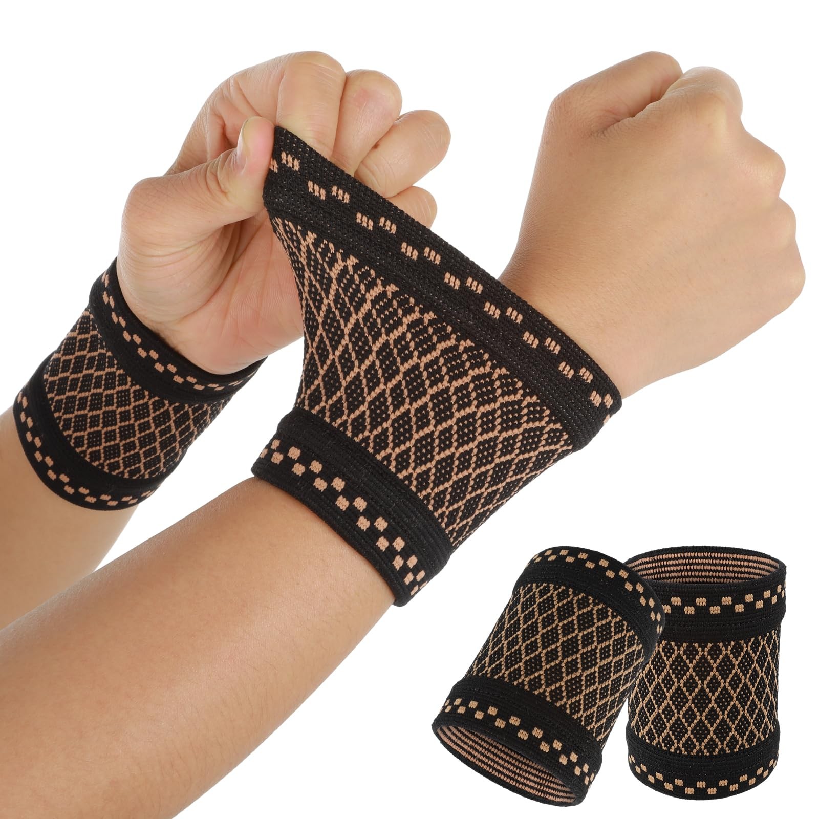 Copper Wrist Compression Sleeve, Brace M, Brown