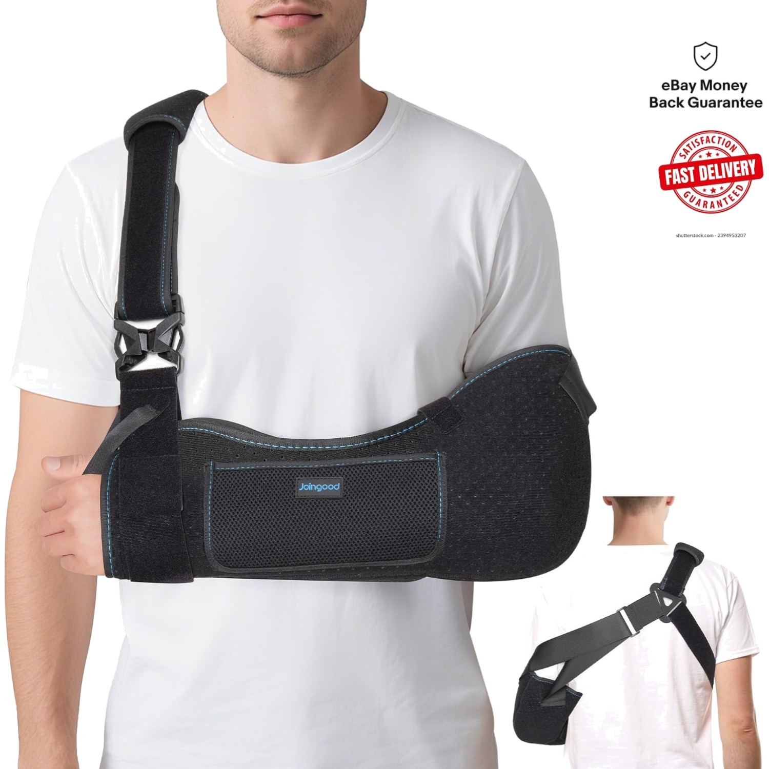 Black Arm Sling with Detachable Waist Strap – For Comfortable Support, M