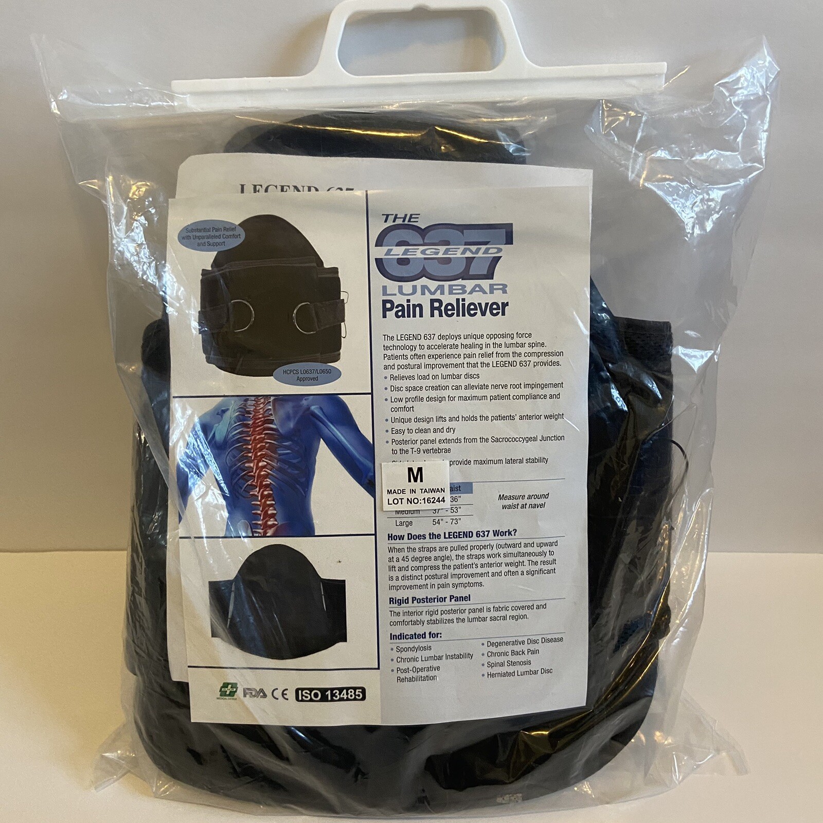 New Legend 637 Lumbar Pain Reliever Back Support Brace One Size Black Lateral