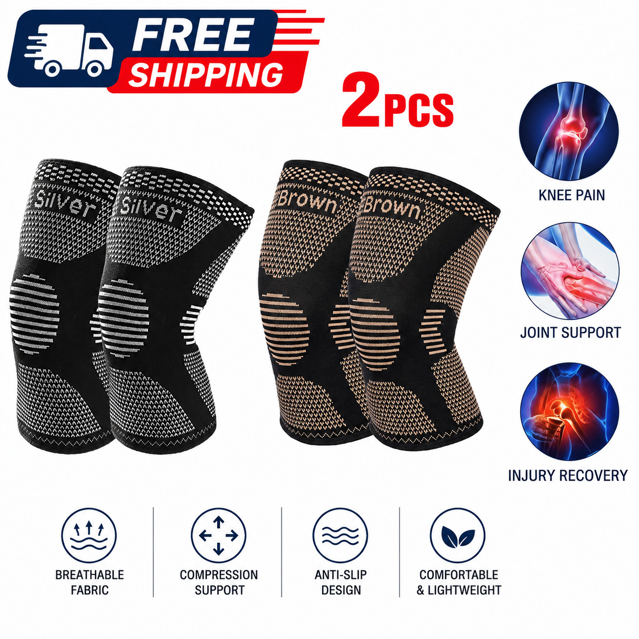 Pack Copper Knee Braces Compression Sleeves Support for Arthritis Men & Women