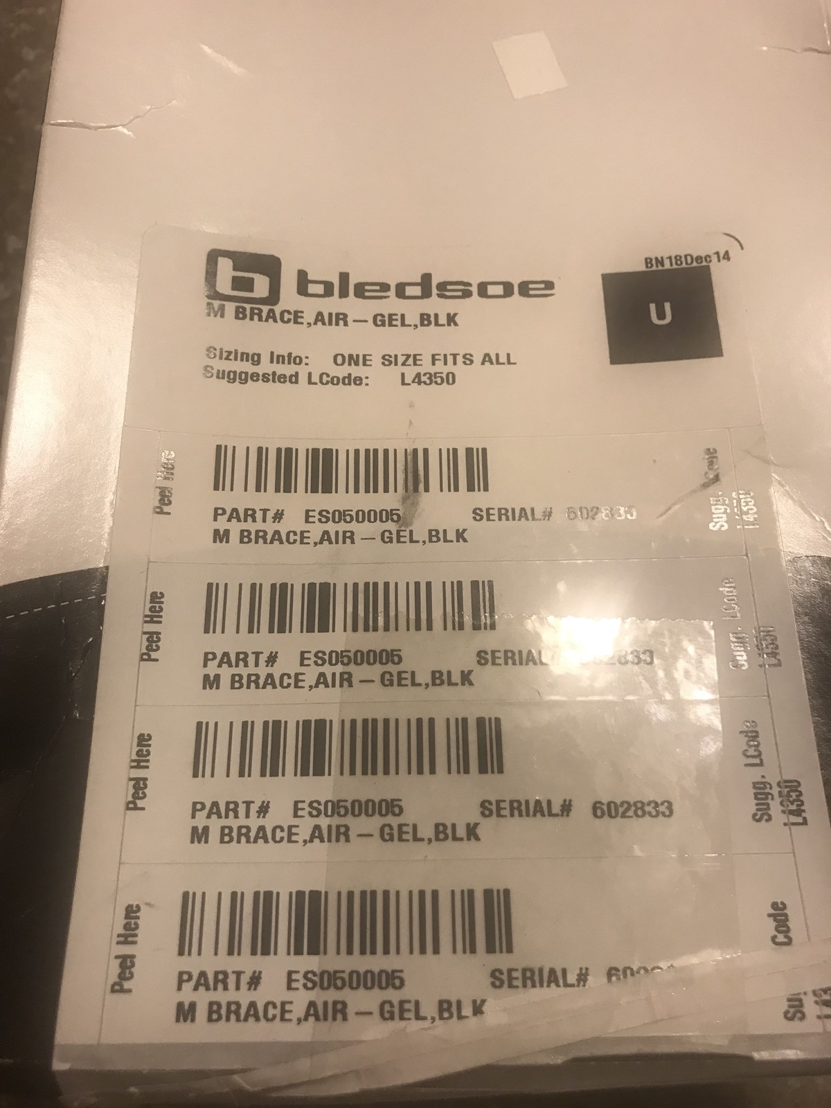 Bledsoe M Brace Air Gel Ankle Support New, Size Universal ES50005 New