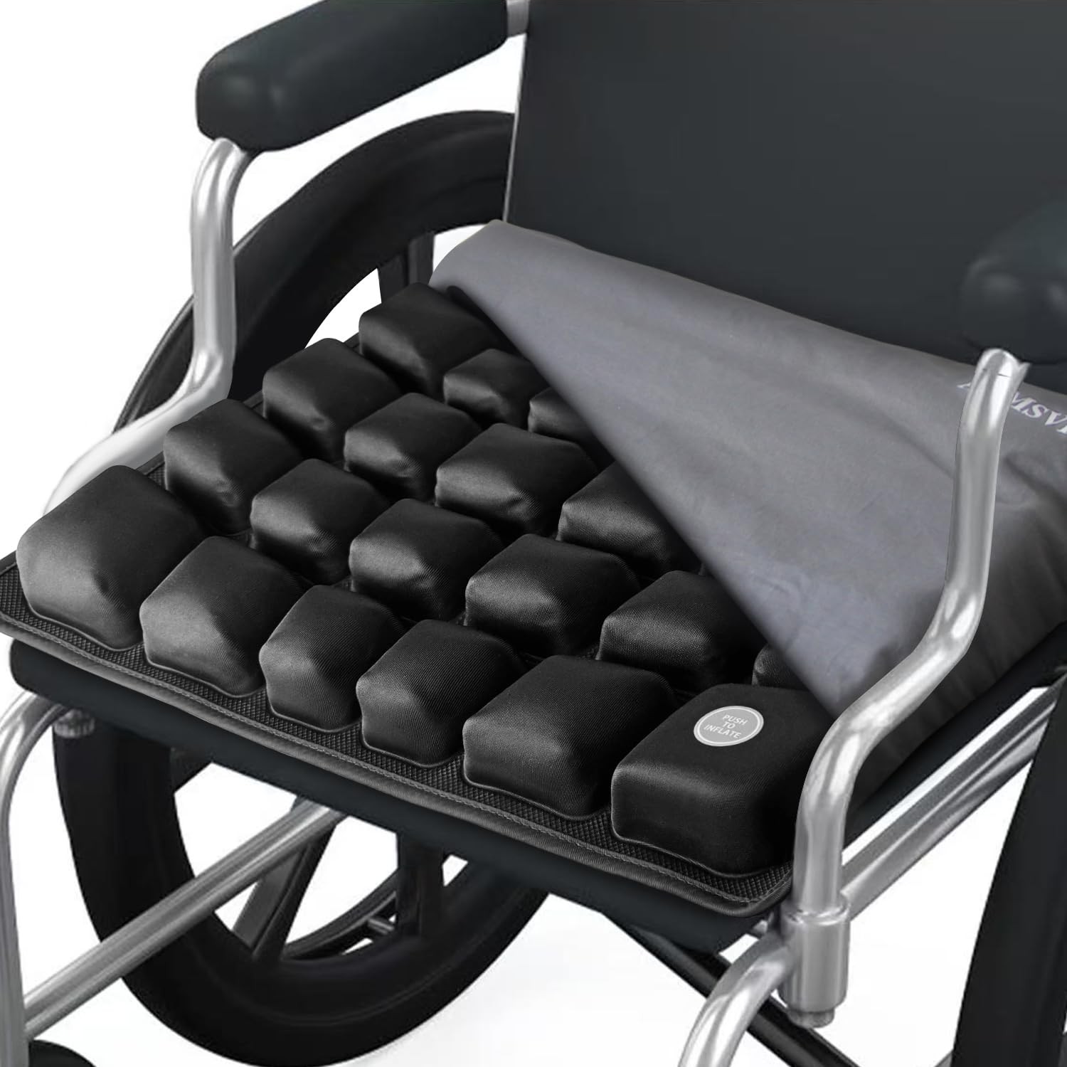 ANMSVI Inflatable Seat Cushion for Car, 18”x16”, Black With Grey Cover