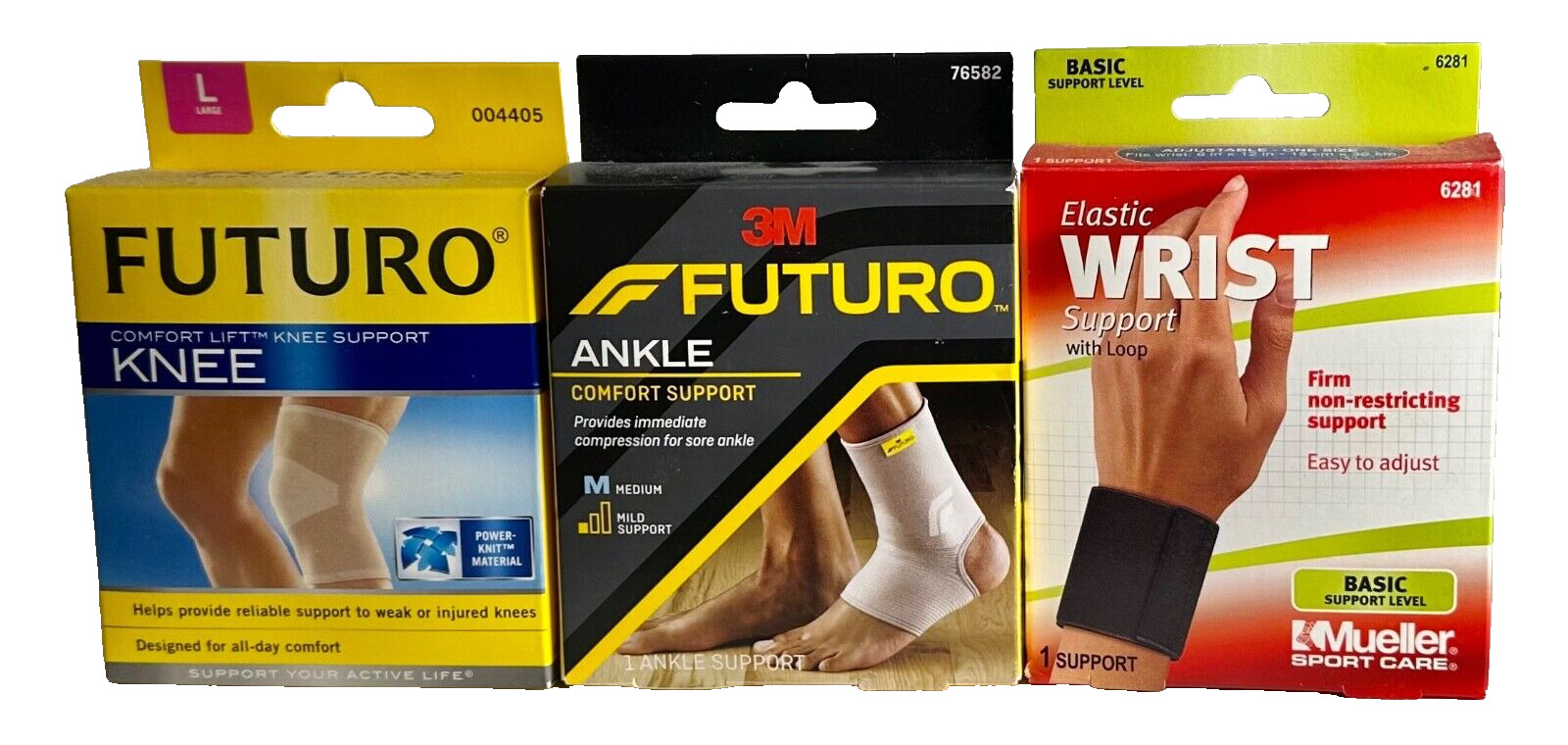 Futuro Knee Support Size L/Ankle Support Size M/Mueller Wrist Support NEW