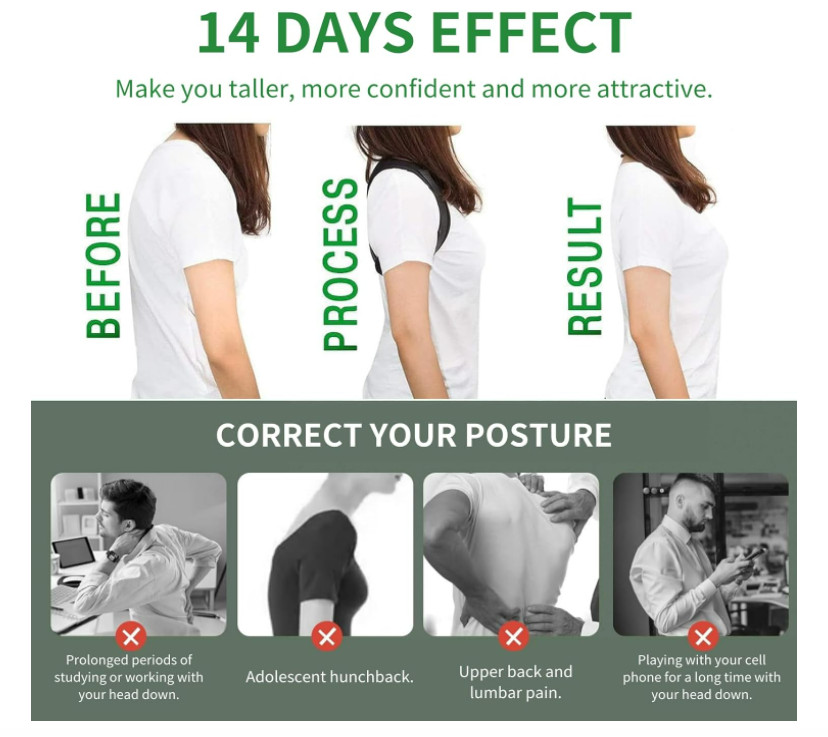 Adjustable Posture Corrector Back Straightener Support Shoulder Brace Black