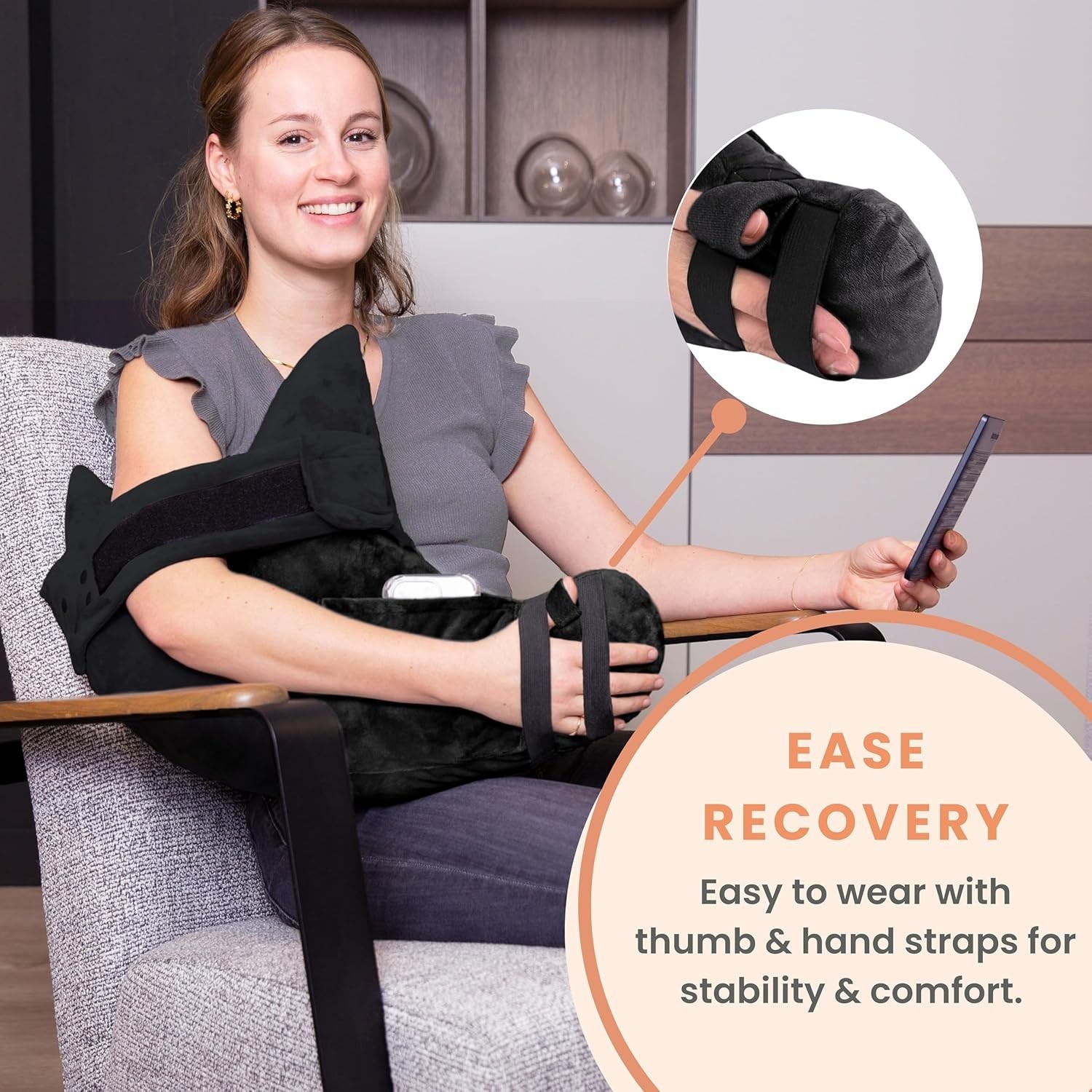 Charcoal Black Post-Surgery Pillow with Arm Support – Machine Washable & Firm