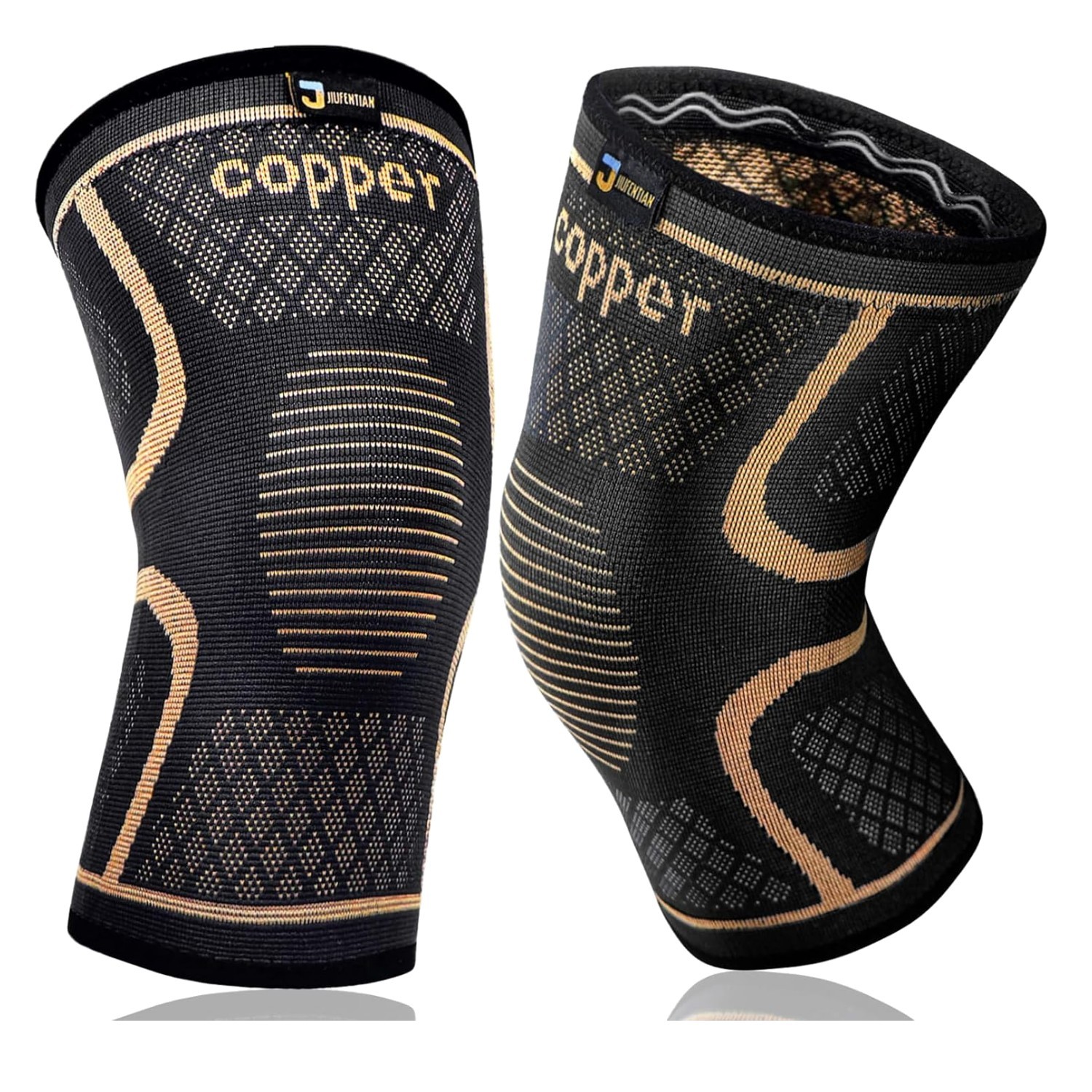 Copper Infused Knee Sleeves – Pain Relief Compression Braces 2 Pack Large