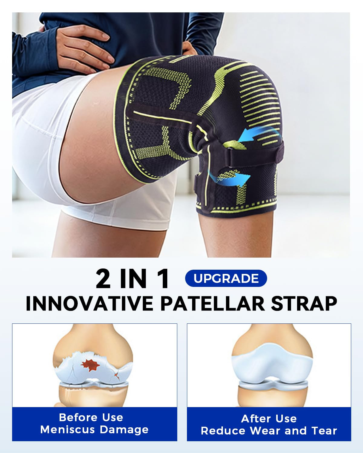 Knee Brace with Side Stabilizers, Knee Compression Sleeve with Gel Pad | Upgrade