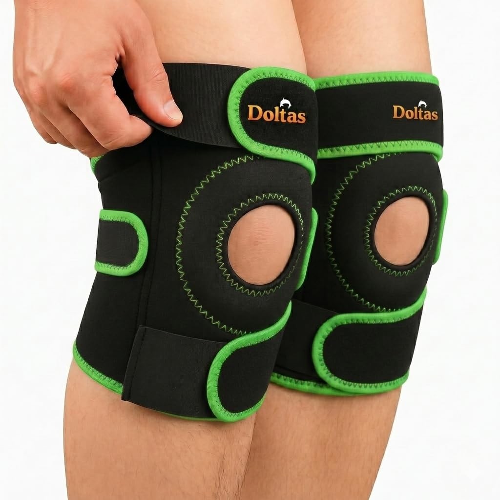 DOLTAS Neon Green Knee Brace Pair – Open Patella Support for Pain Relief (2 Pcs)