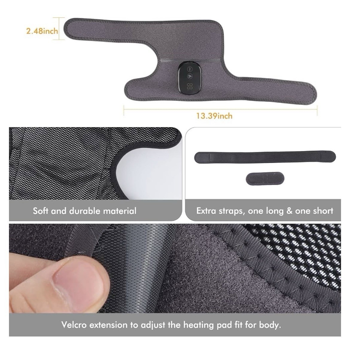 MOAJAZA Cordless Heated Vibrating Knee Brace Wrap Rechargeable Adjustable Gray
