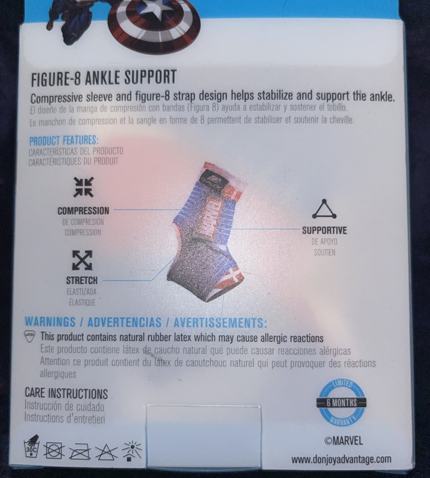 Marvel Figure 8 Ankle Sleeve Support Moderate Youth Captain America Avengers
