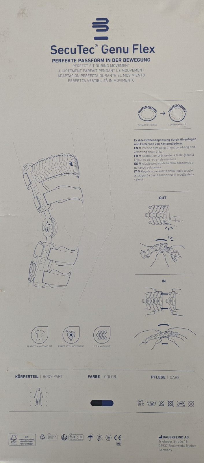 Bauerfeind SecuTec Genu Flex Left Knee Brace Sz 3 Adjustable Stabilizer Orthosis