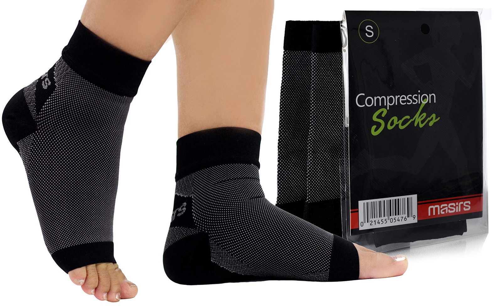 Ankle Compression Socks – A Toeless foot Sleeve, Splint for Women Small, Grey