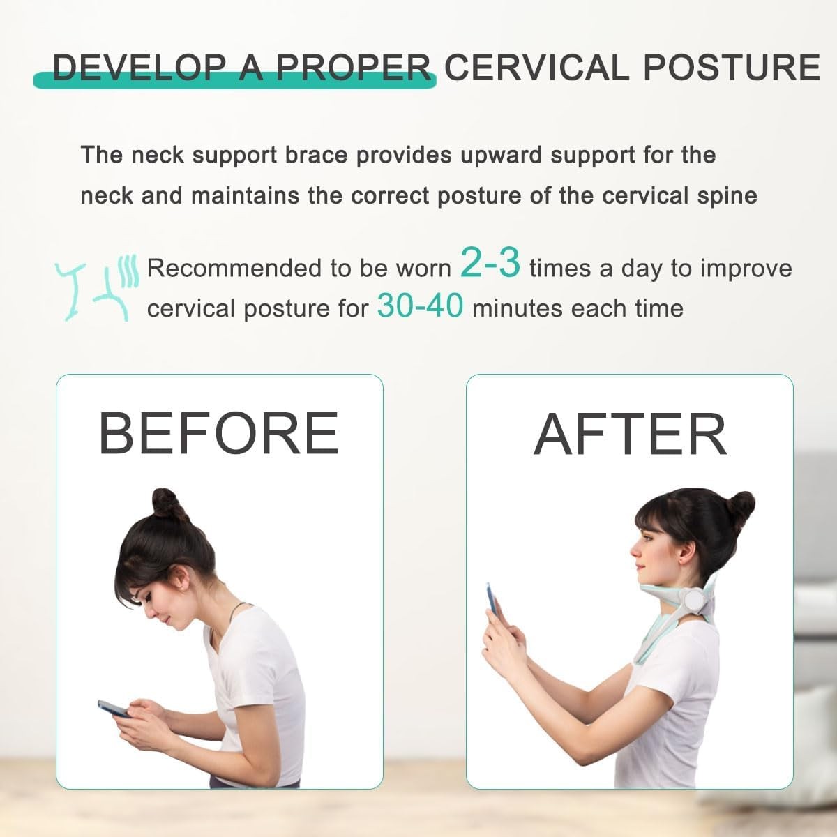 Neck Brace for Pain and Support, 360° Adjustable Cervical Light Green