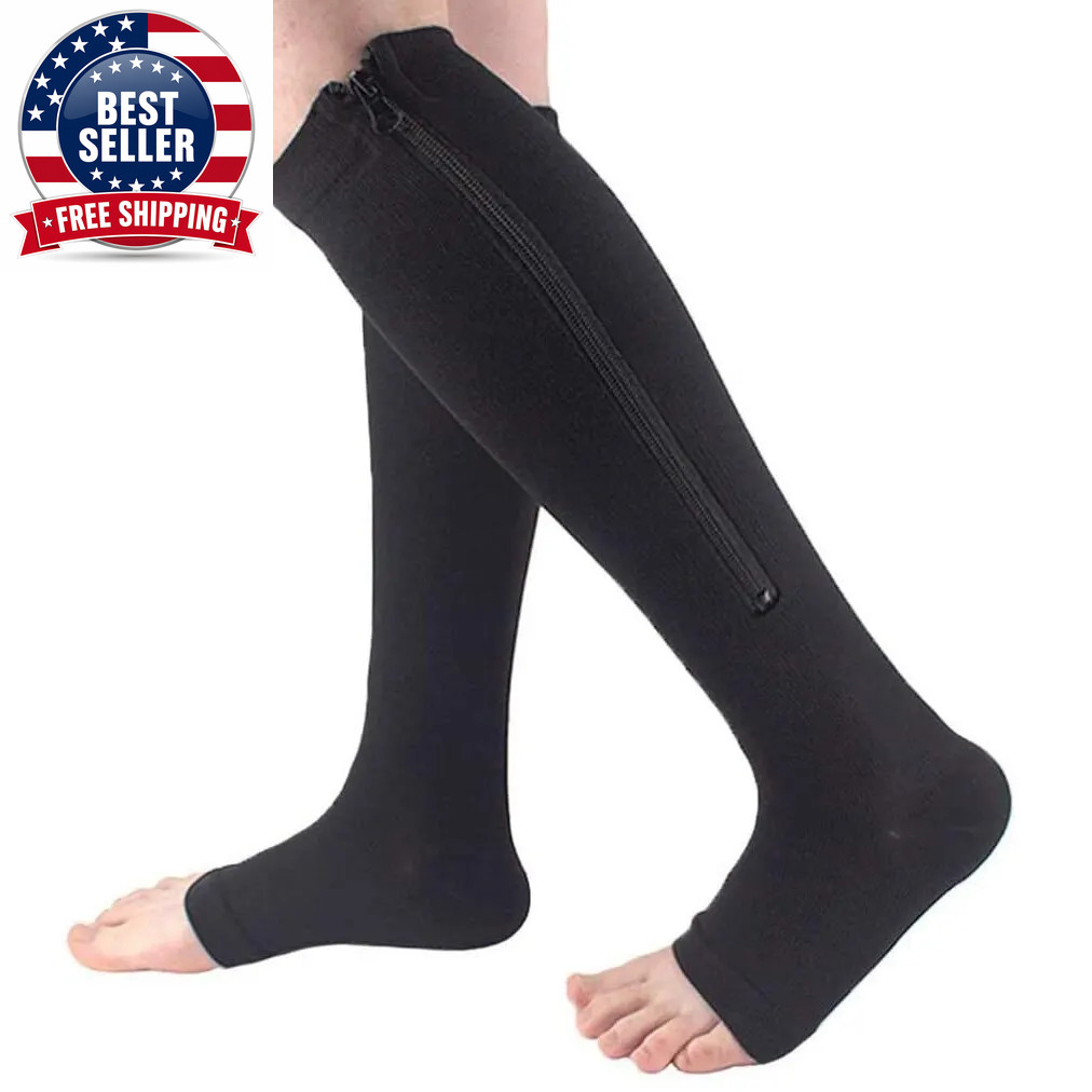 Compression Socks Men Women Support Knee Zipper Female Open Toe Thin anti Fatigu