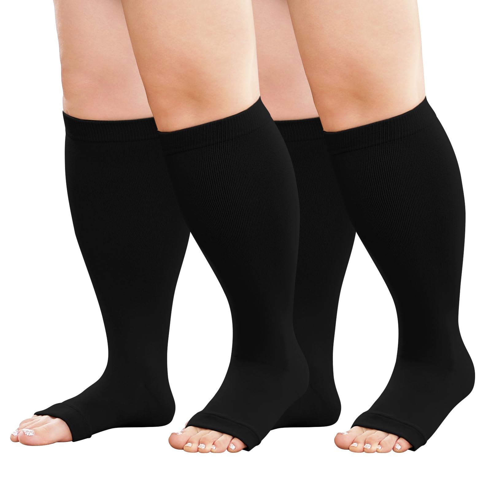 Plus Size Compression Socks: Wide Calf Toeless Stockings for Men Women – Open…