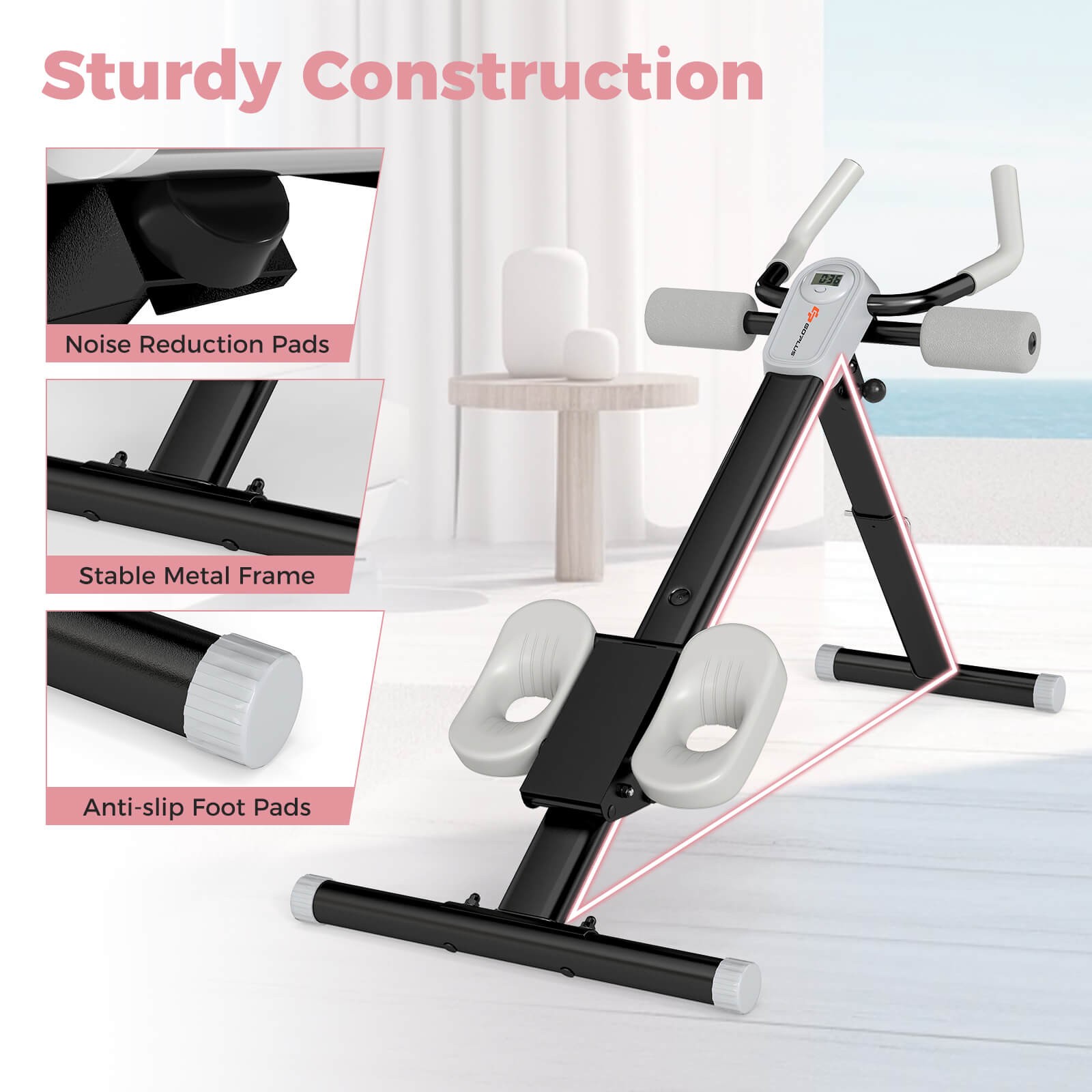 Adjustable Abdominal Trainer w/ Elbow Support Knee Protection and LCD Monitor