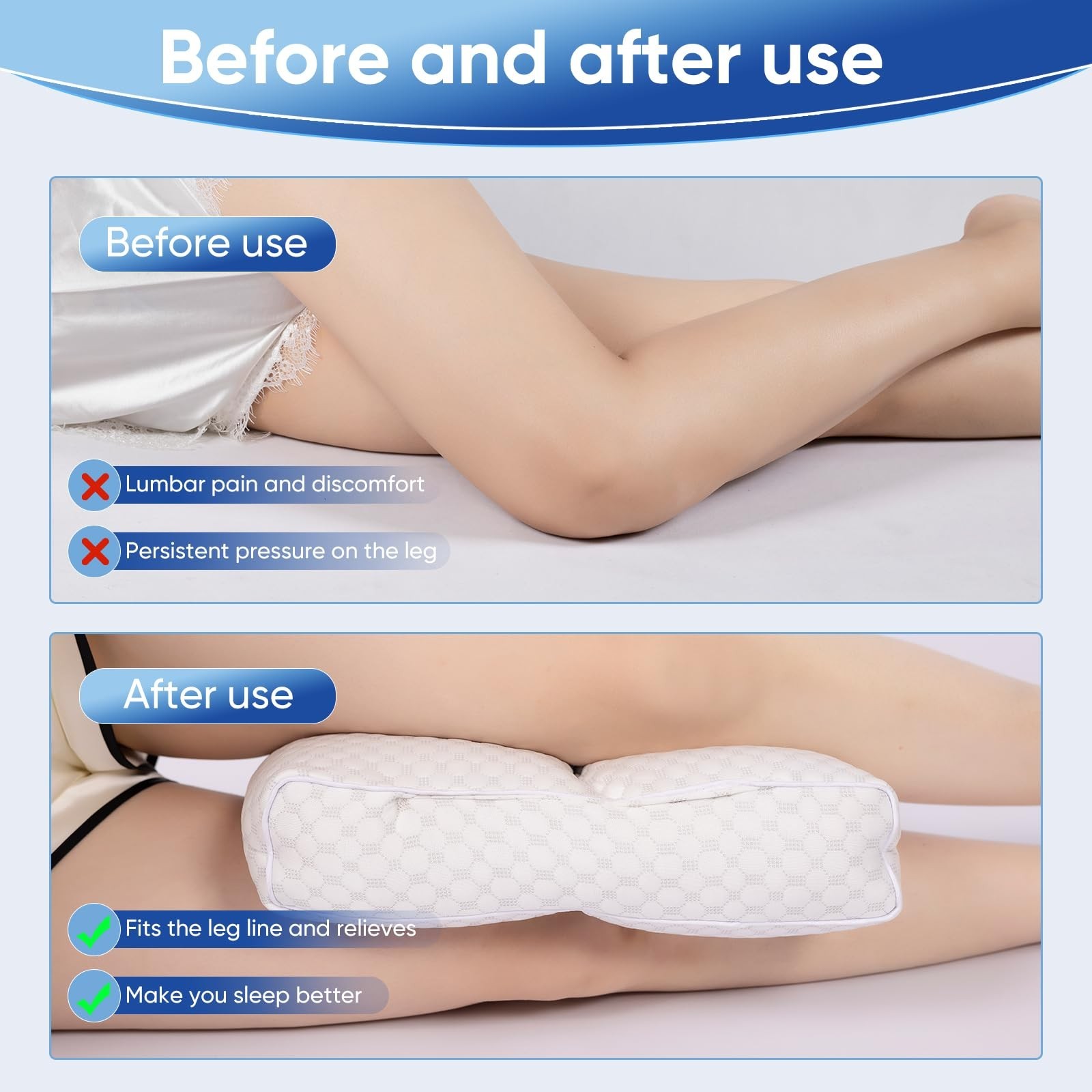 Cooling Knee Pillow for Side Sleeper, 4″Leg Pillow for Side Sleeping, 100% Co…