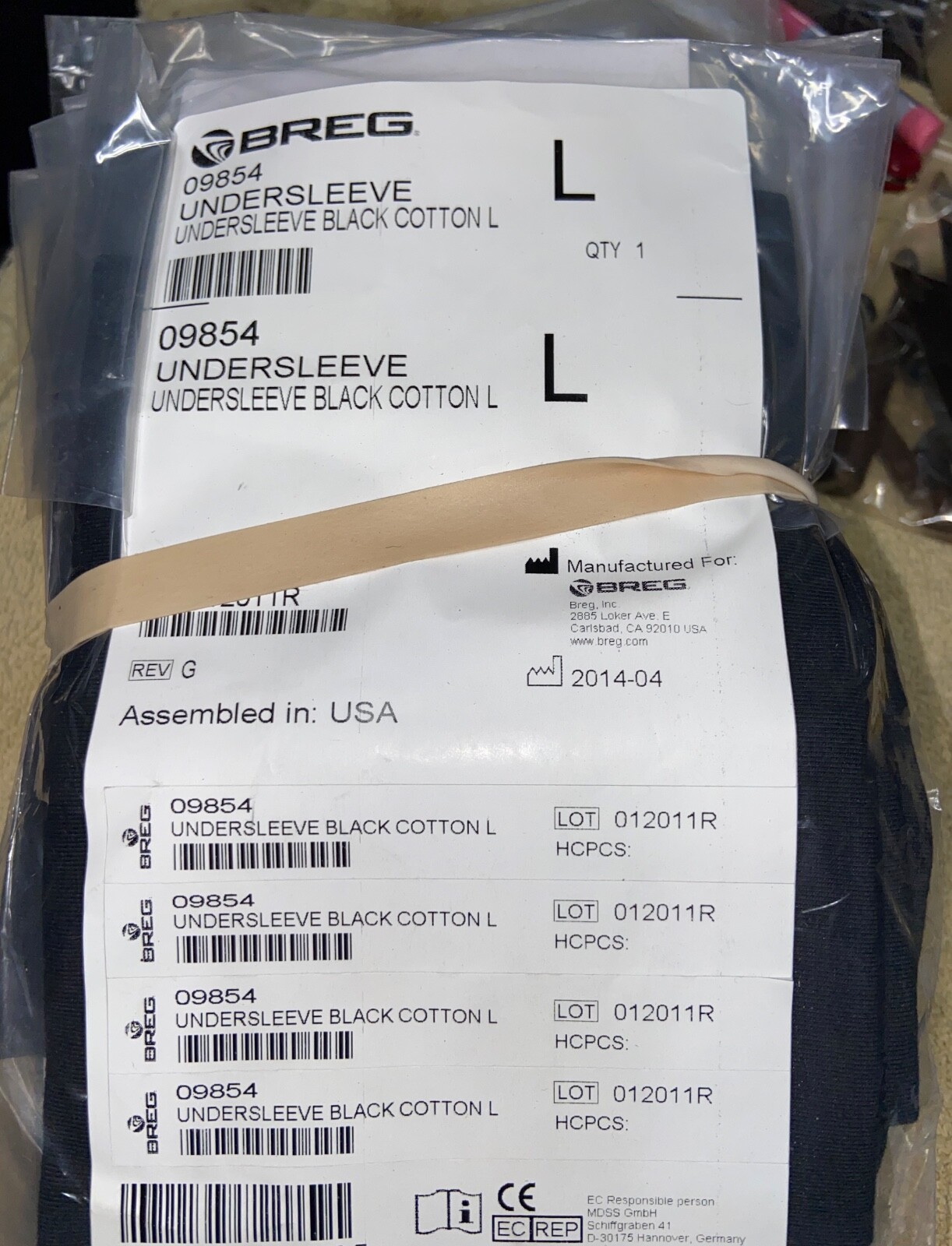 BREG (#09854) UNDERSLEEVE Brace Functional Cotton Knee , Large Black Lot Of 2