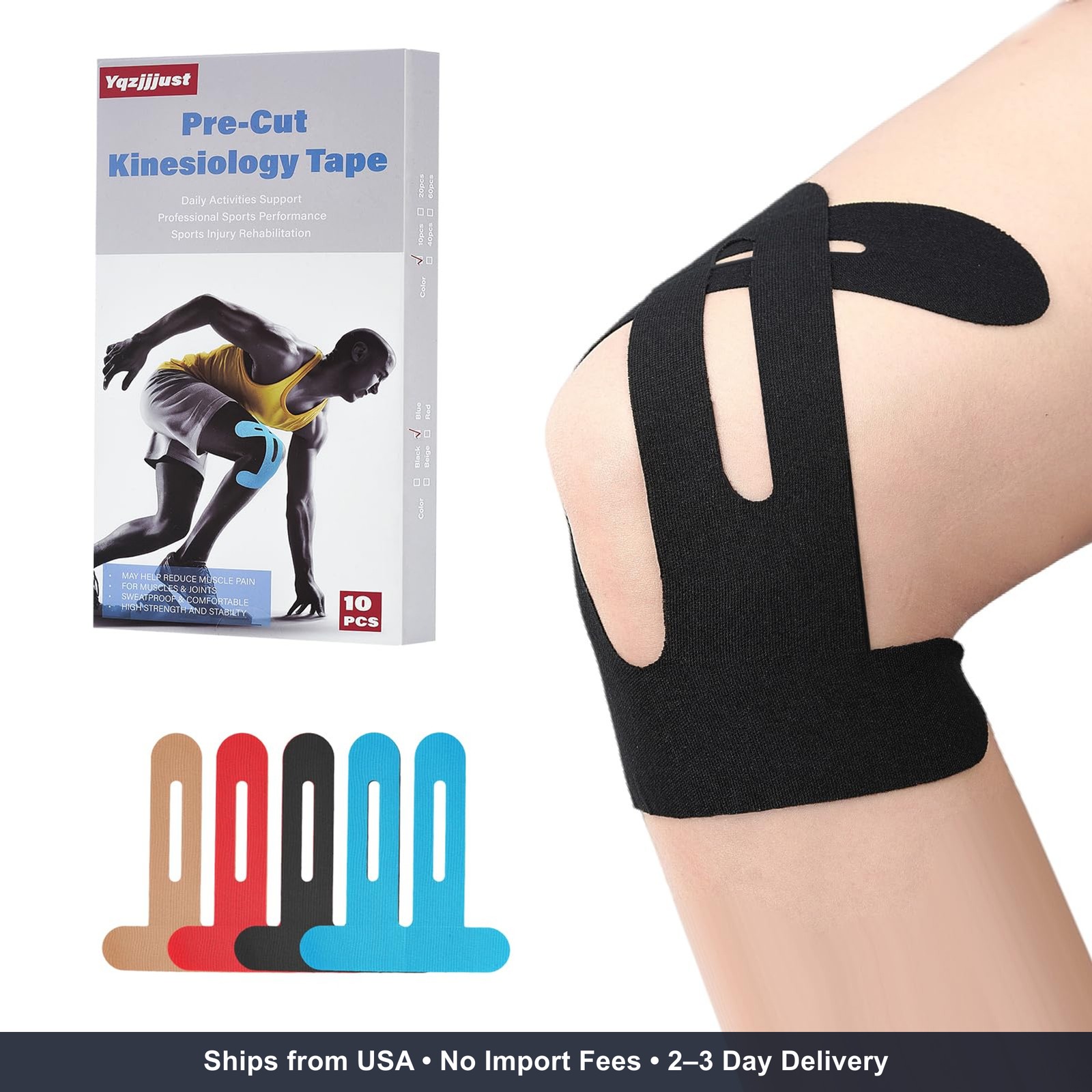 10 PCS Waterproof Kinesiology Tape for Shoulders/Knees,Precut Strips for Knee Pa