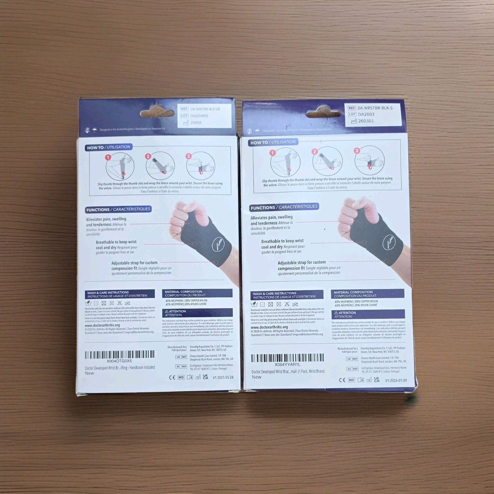 2 x Wrist Brace Adjustable Compression Wrist Support Black S/M and M -Same Size
