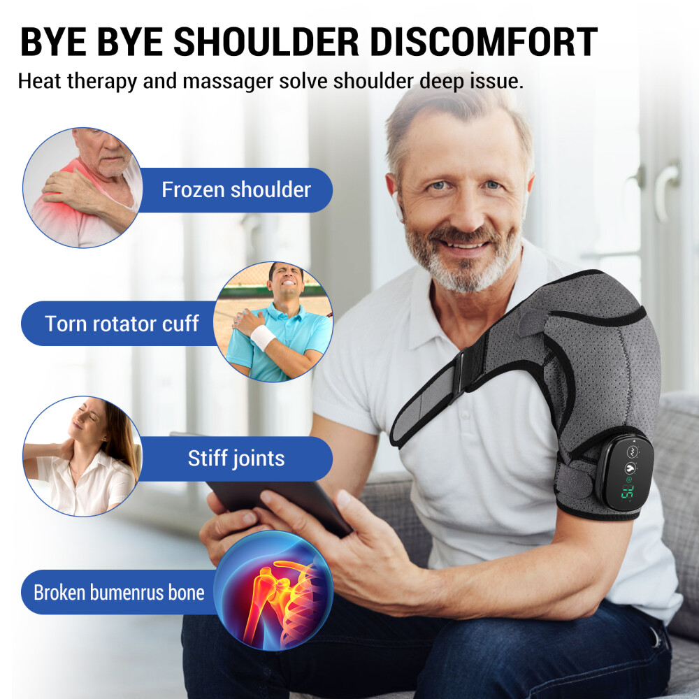 Heated Shoulder Brace Massage Rotator Cuff Support Compression Wrap Rechargeable