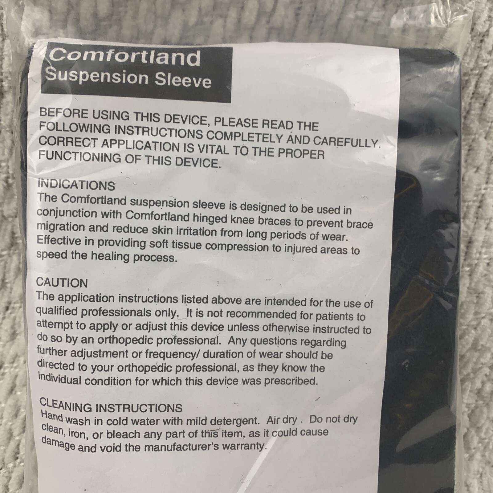 NEW Comfortland CK-007 Knee Brace Suspension Sleeve L2397 Black Comfort Land