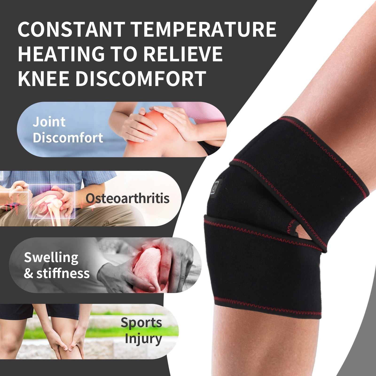 Heated Knee Brace Wrap 3 Adjustable Temperature Thermal Therapy Heated knee p…