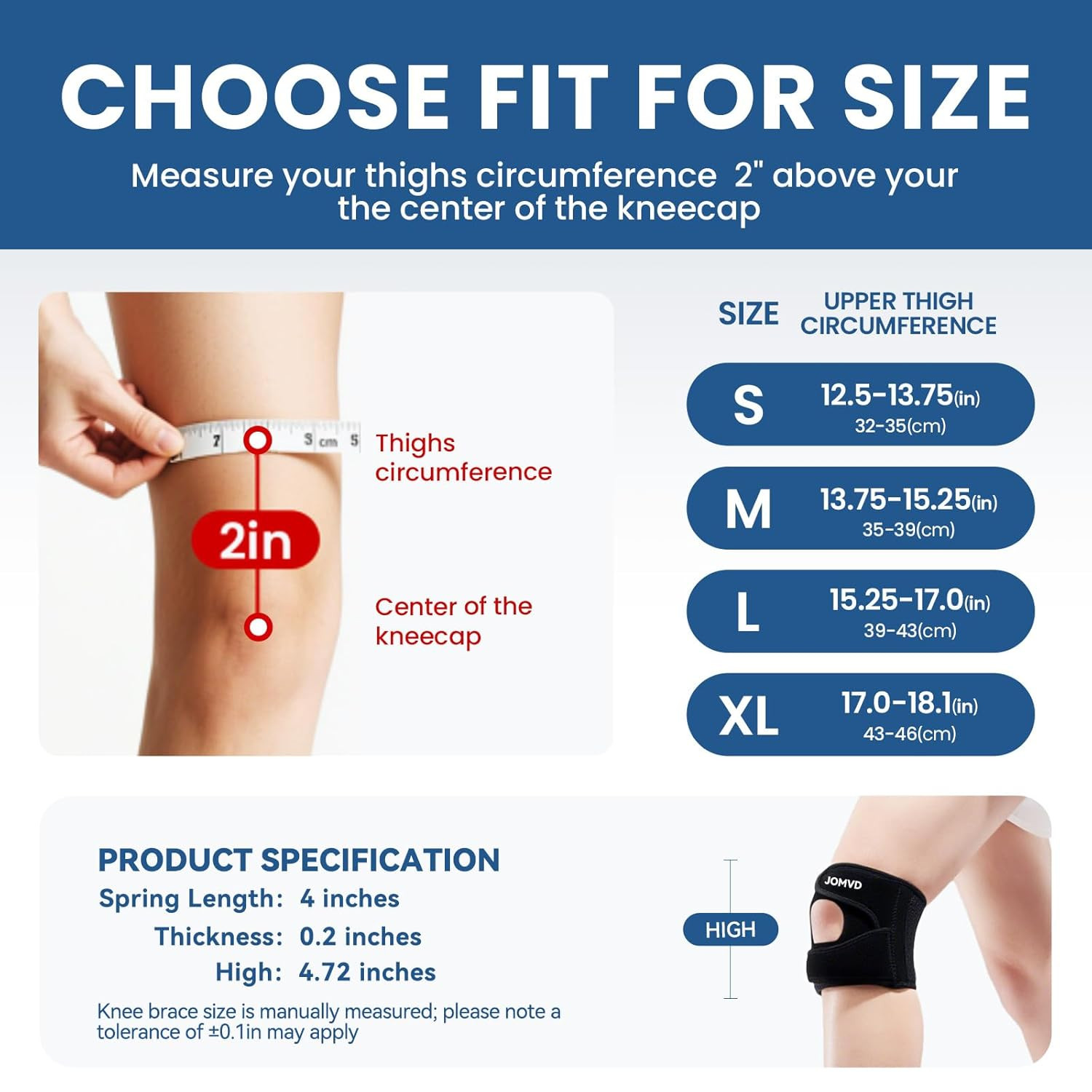 Knee Brace for Patellar Tendon, Adjustable Lightweight 1/2 Patellar Knee Support