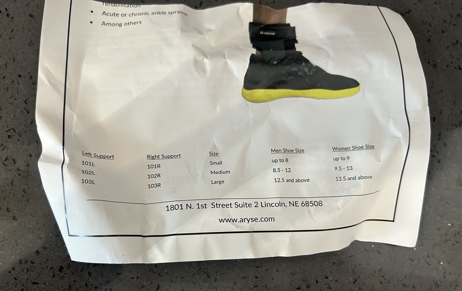 Aryse AY-71-102L Ankle Brace Medium Size New In Package L1971 Left