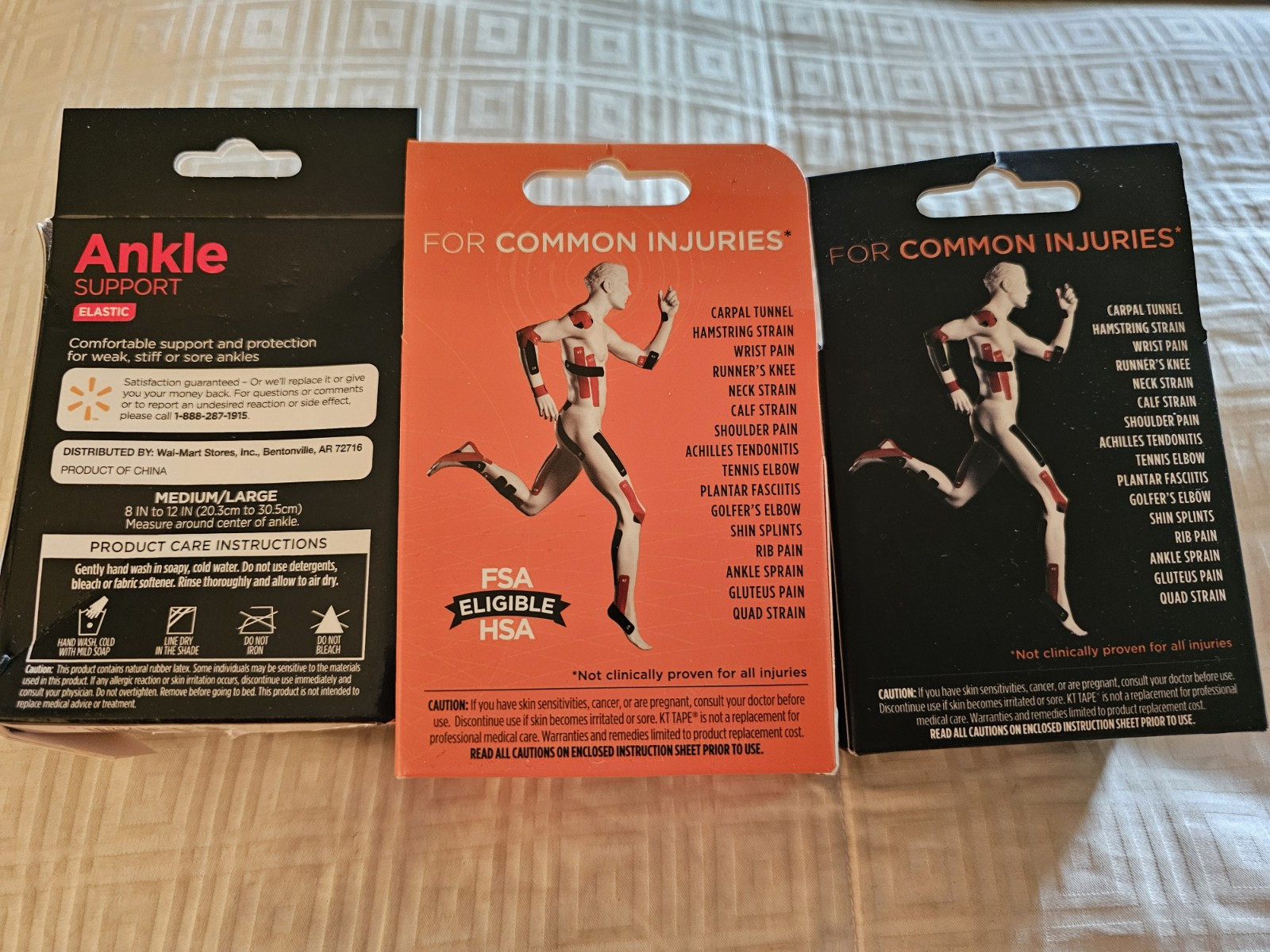New lot of 2 boxes of KT sports tape and a M/L Equate ankle support sports