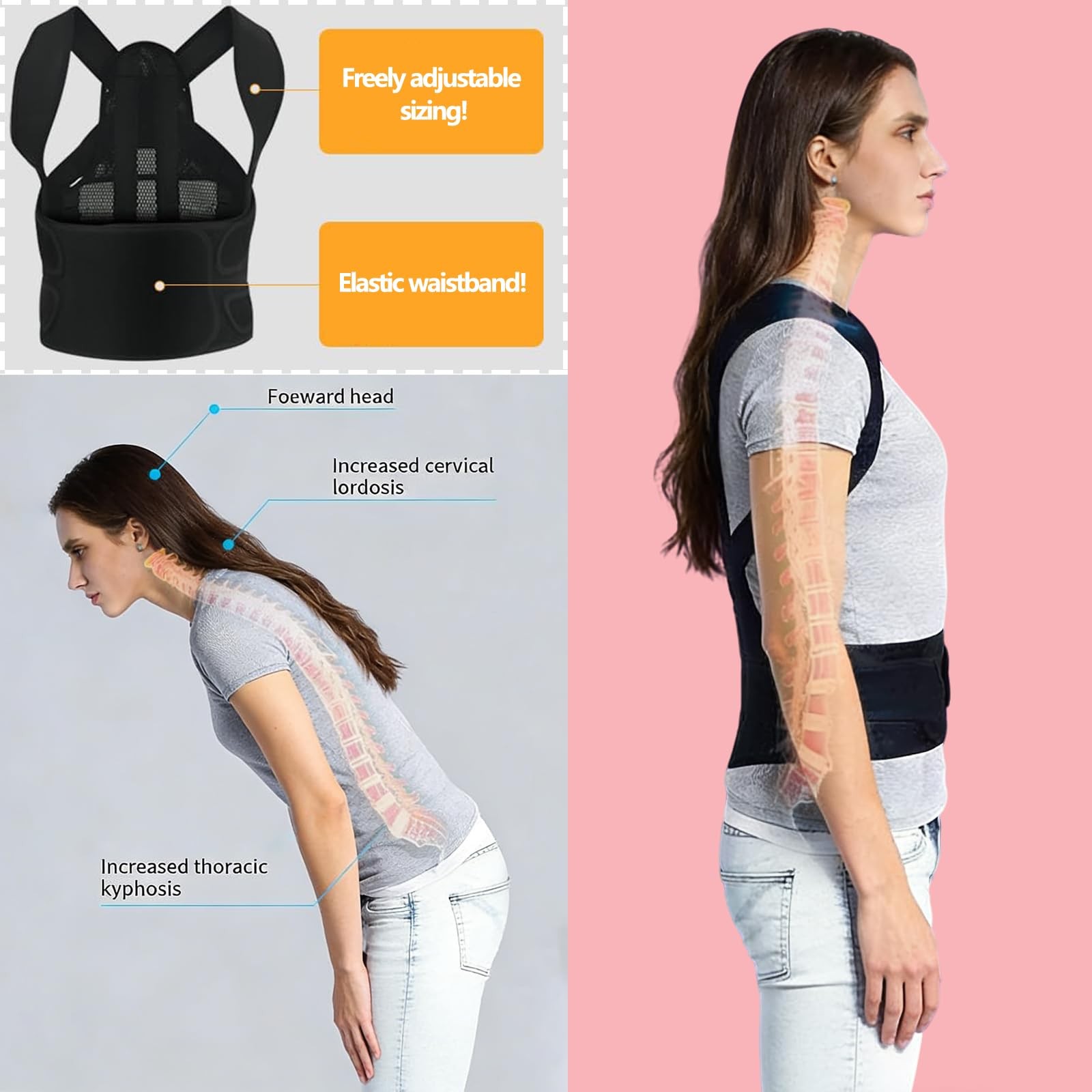 POYLKJGYT Back Brace Posture Corrector for Women and Men,Back Straightener M