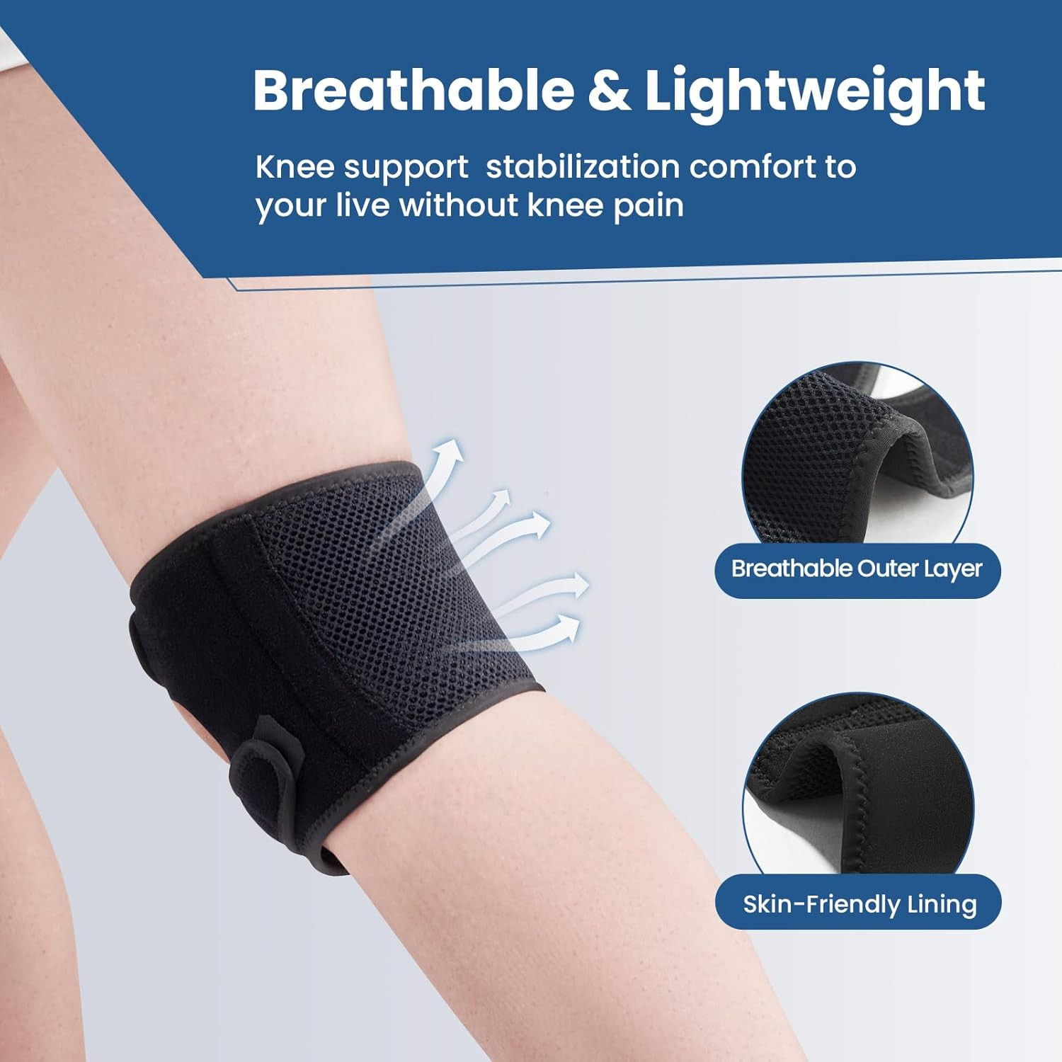 Knee Brace for Patellar Tendon, Adjustable Lightweight 1/2 Patellar Knee Support