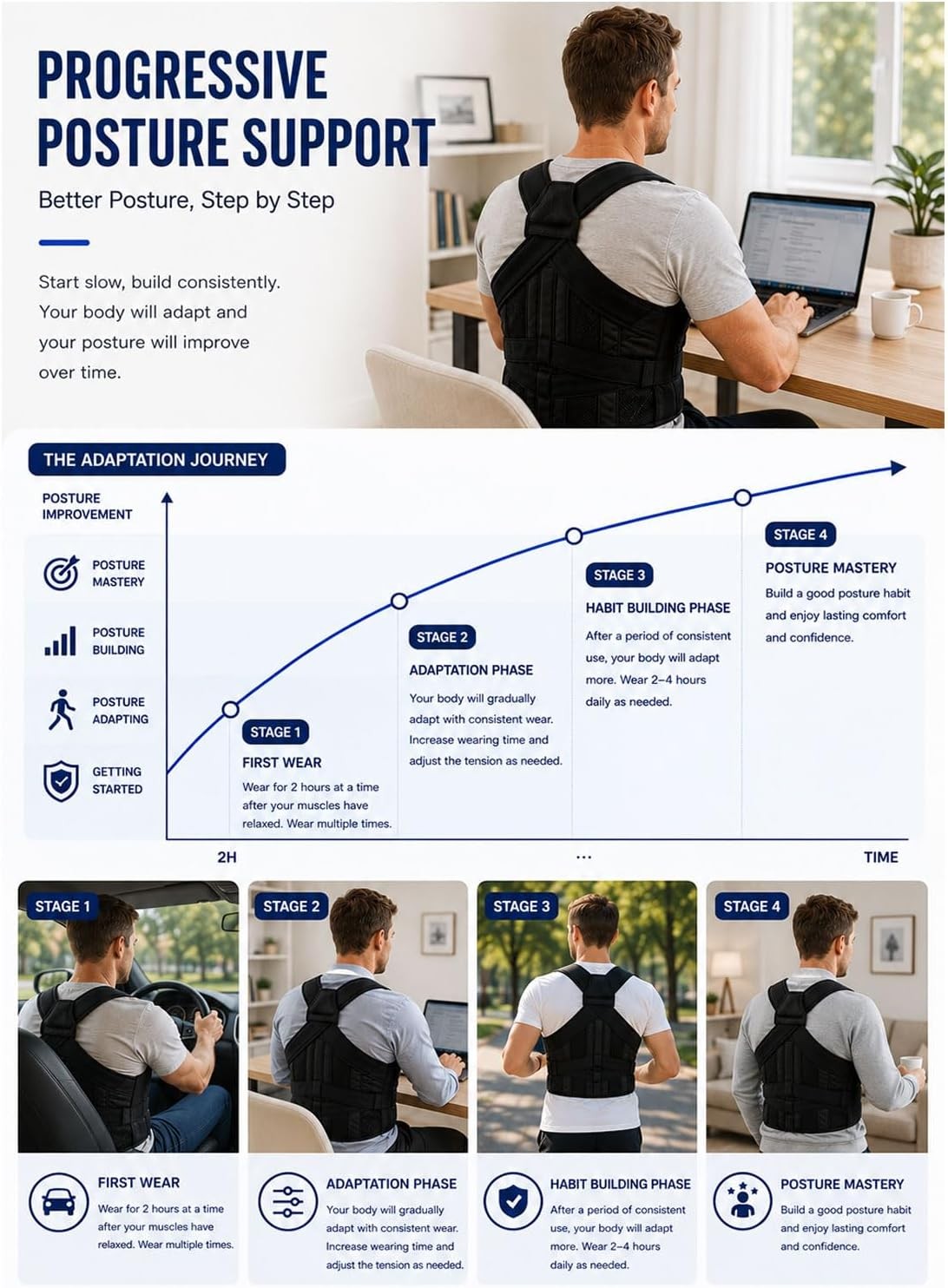 Posture Corrector Back Brace Full Support Shoulder Straightener Men Women XS-3XL