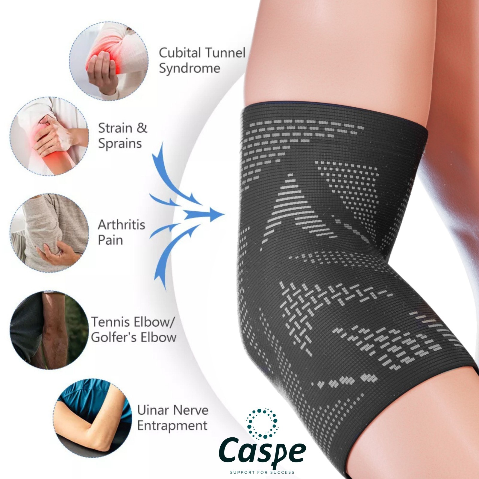 Caspe Elbow Brace Compression Support Sleeve Arthritis Tendonitis Joint Pain New