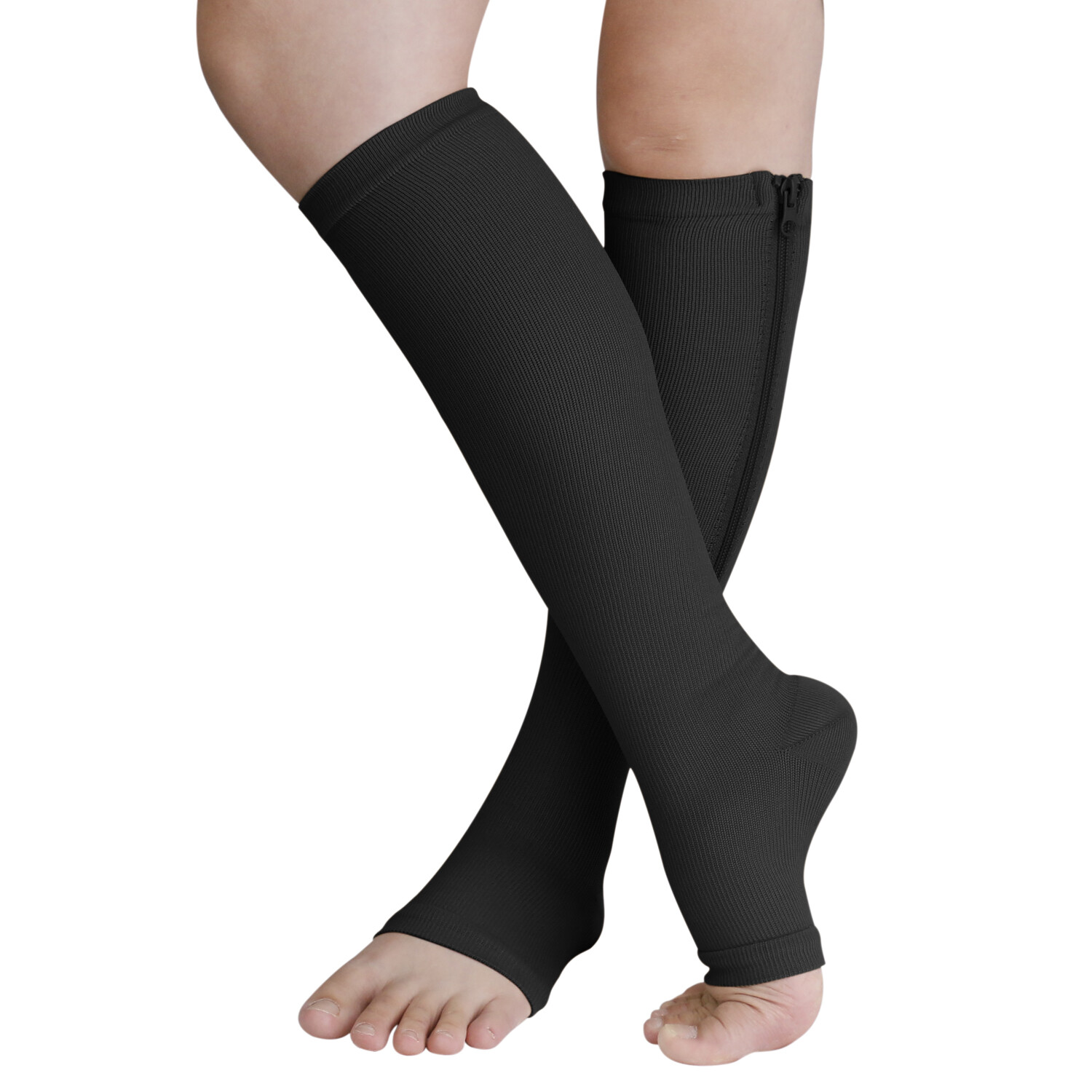 1-5 Pair Zippered Open Toe Compression Socks 20-30mmHg Calf Leg Support Stocking