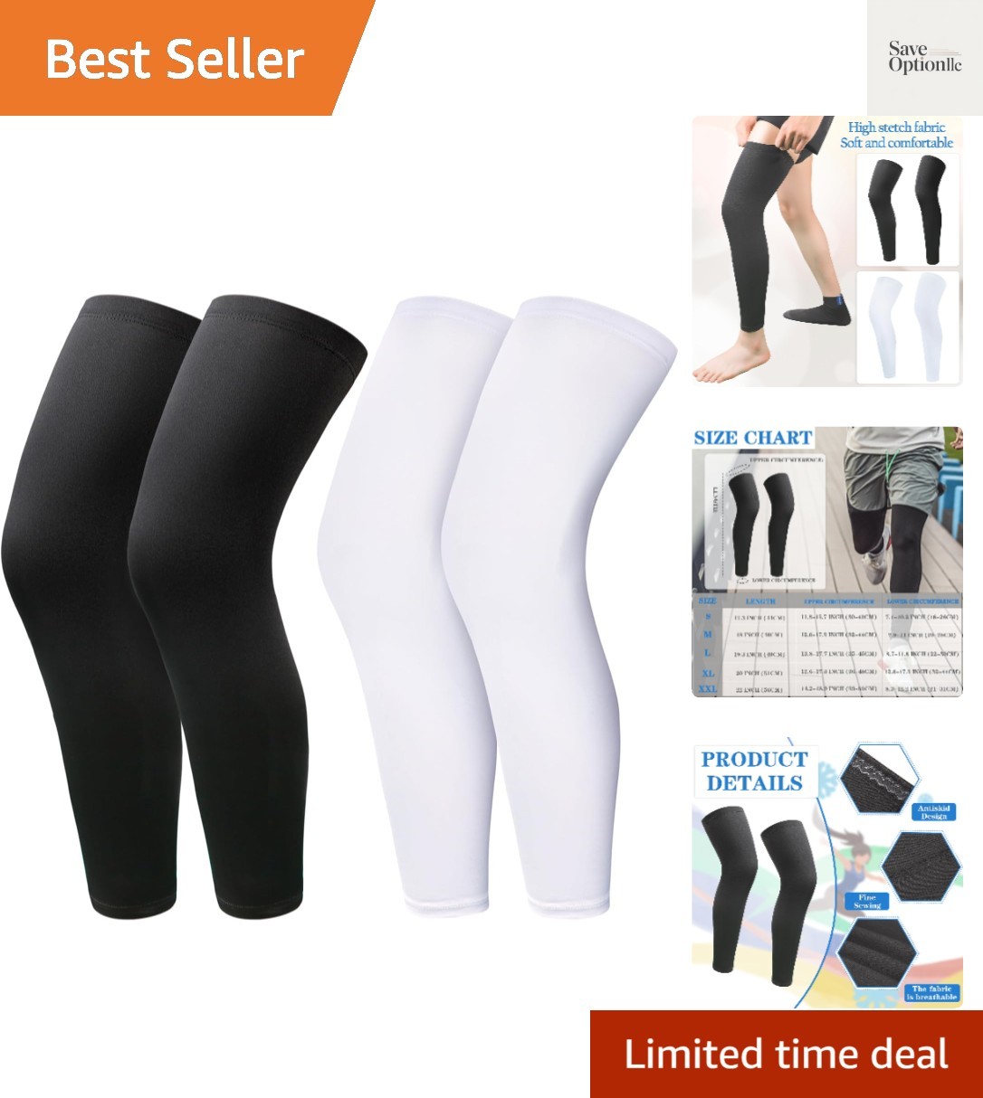 2 Pairs Leg Sleeves,Full Length Leg Compression Sleeve,Sports Long Knee Sleev…