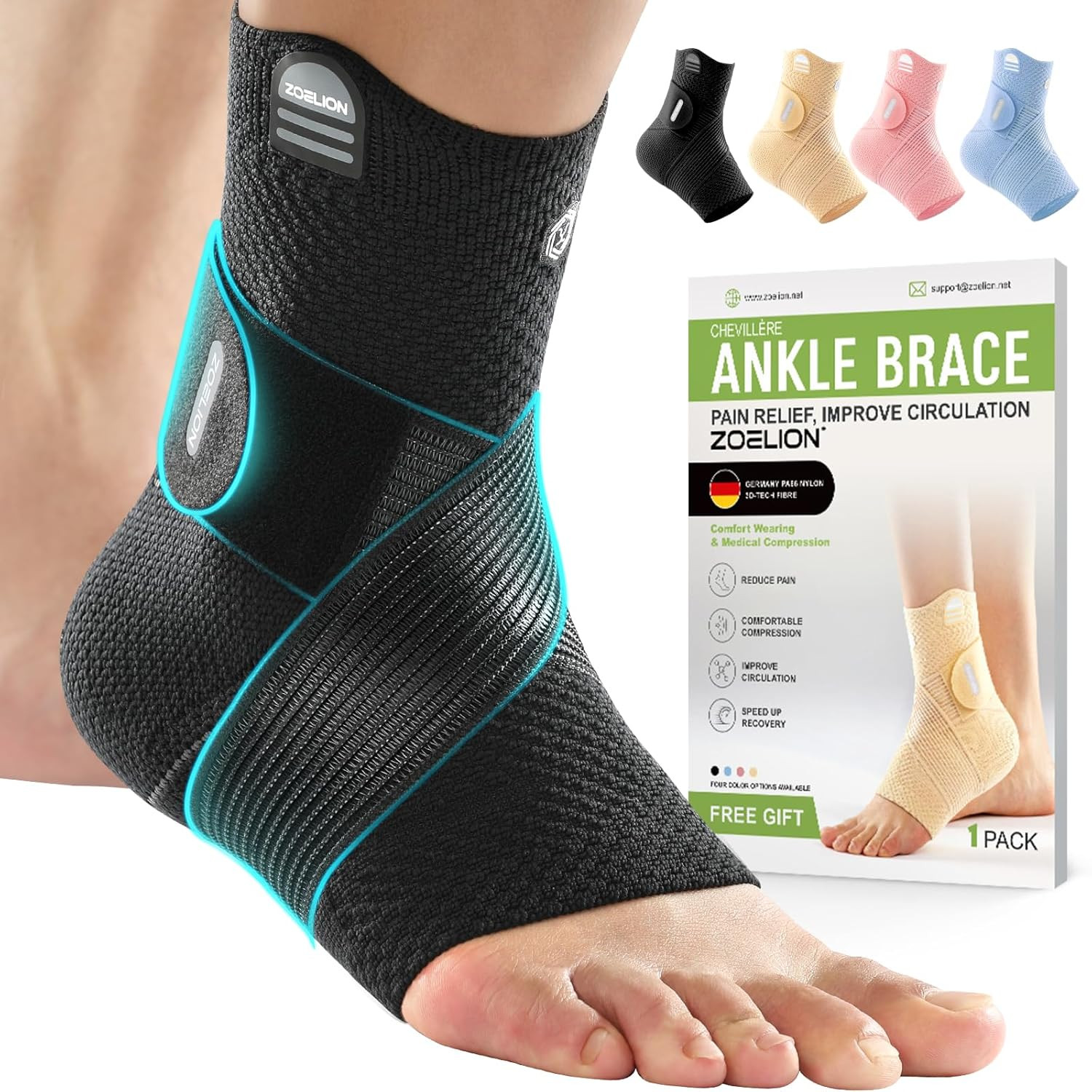 Ankle Brace Compression Support with Removable Fishnet Strap, 3D Knit Plantar Fa