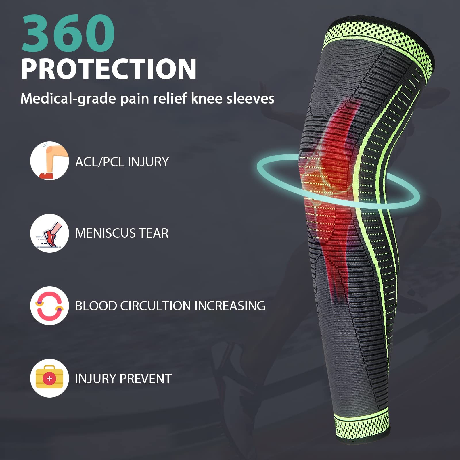 Full Leg Compression Sleeves 2 Pack Long Knee Brace Support for Arthritis