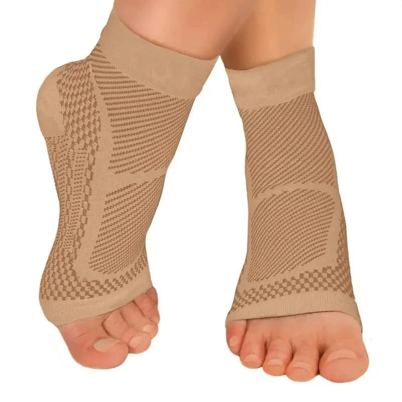 Compression Ankle Support Sleeve Sports Socks High Elasticity, L / XL, Beige