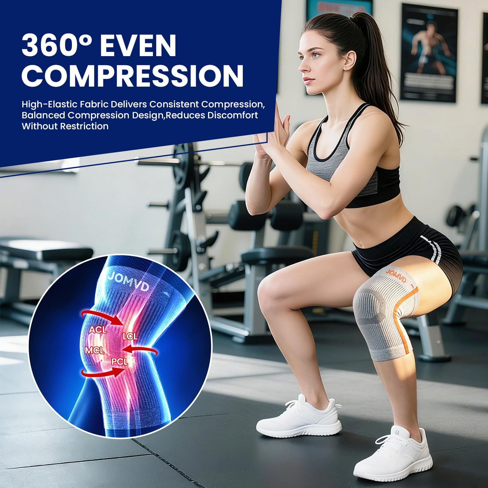 JOMVD Knee Compression Sleeve for Arthritis Pain – Brace Large, Grey