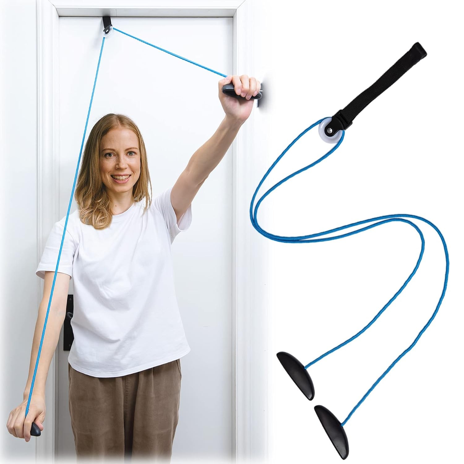 Over the Door Shoulder Pulley System Physical Therapy Equipment Blue Pulley