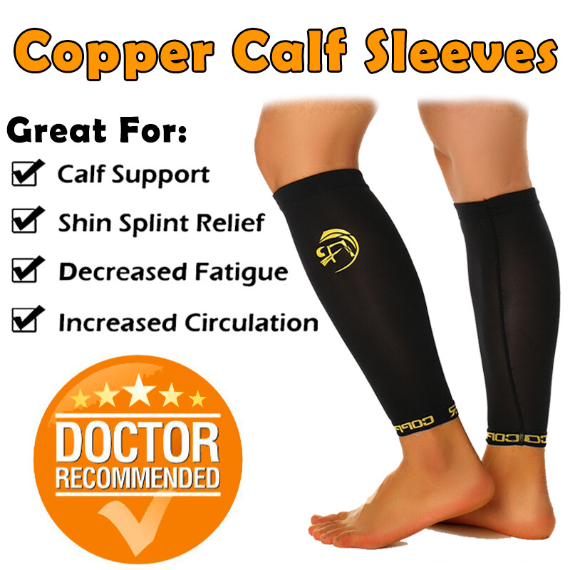 1 Pair Copper Sport Compression Calf Sleeve Running Leg Support Brace Shin US