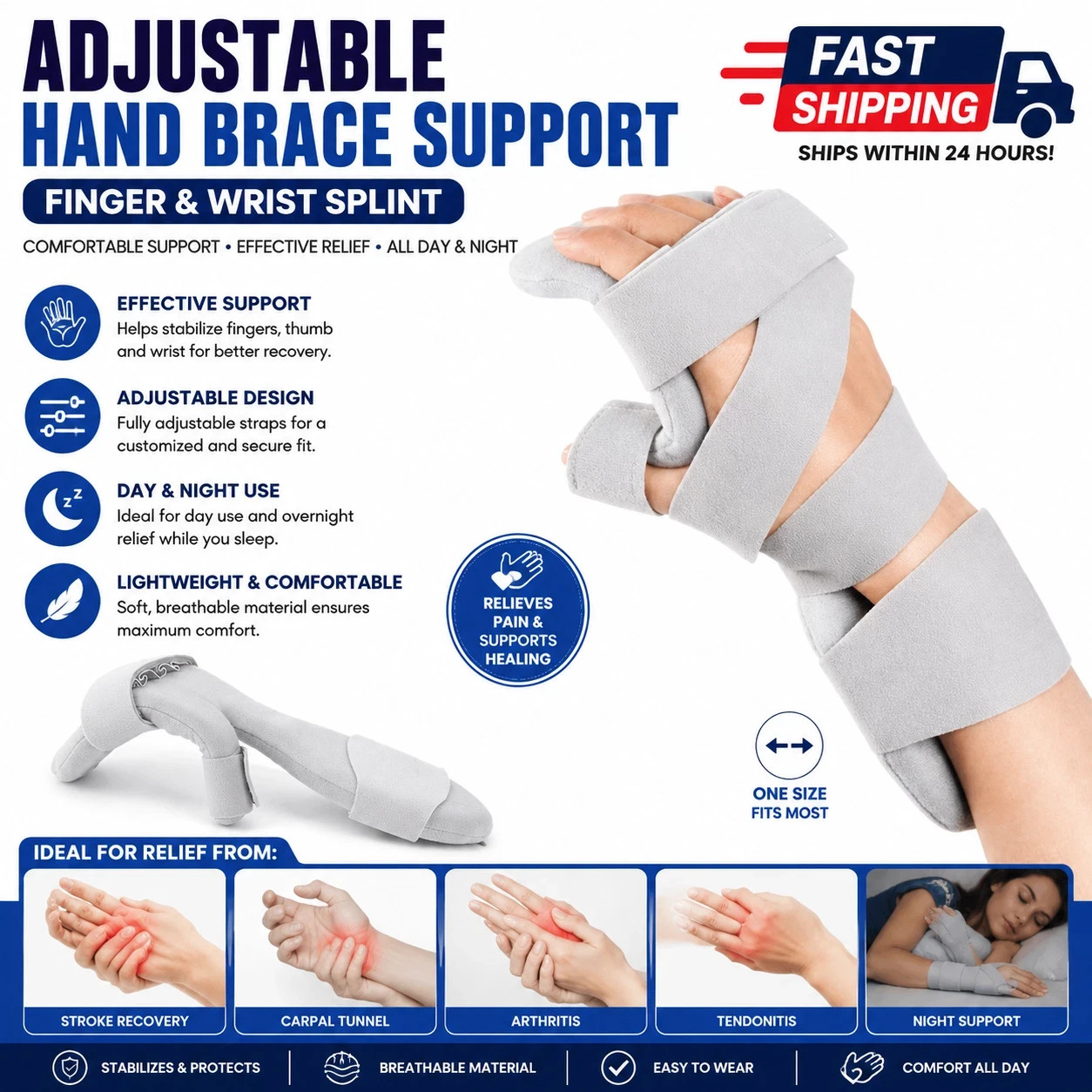 Adjustable Stroke Hand Brace Support Finger Night Hand Splint Support Orthopedic