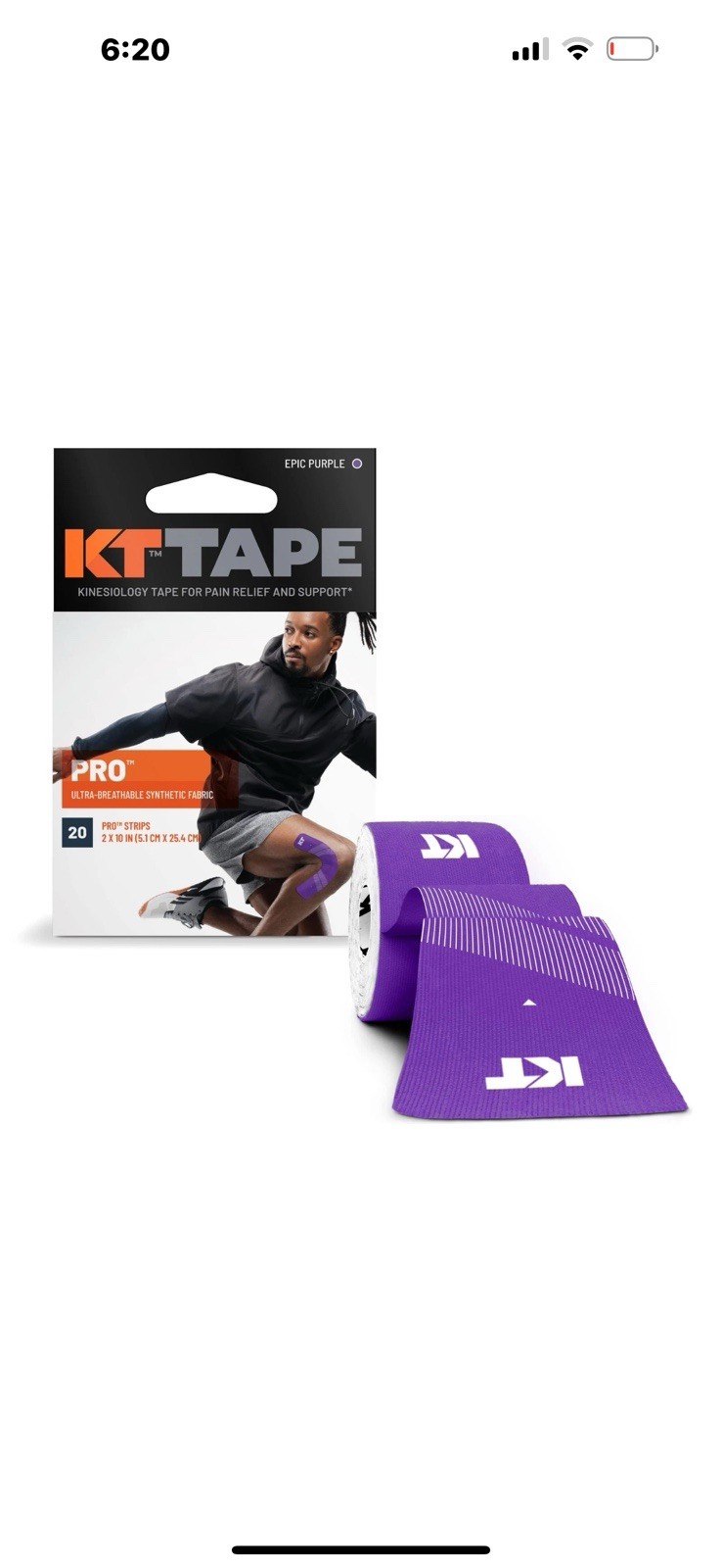 KT Tape Original 20 Precut Strips Epic Purple Elastic Support for Pain Relief