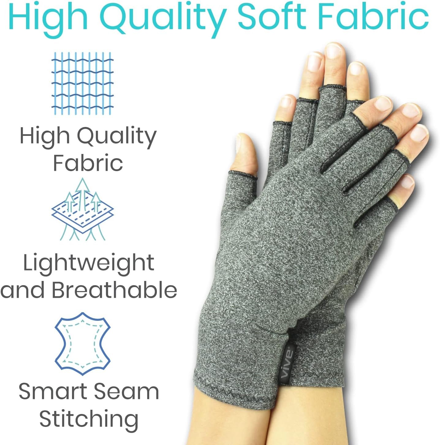 VIVE Arthritis Gloves – Unisex Rheumatoid Compression Hand Glove (Gray) Medium