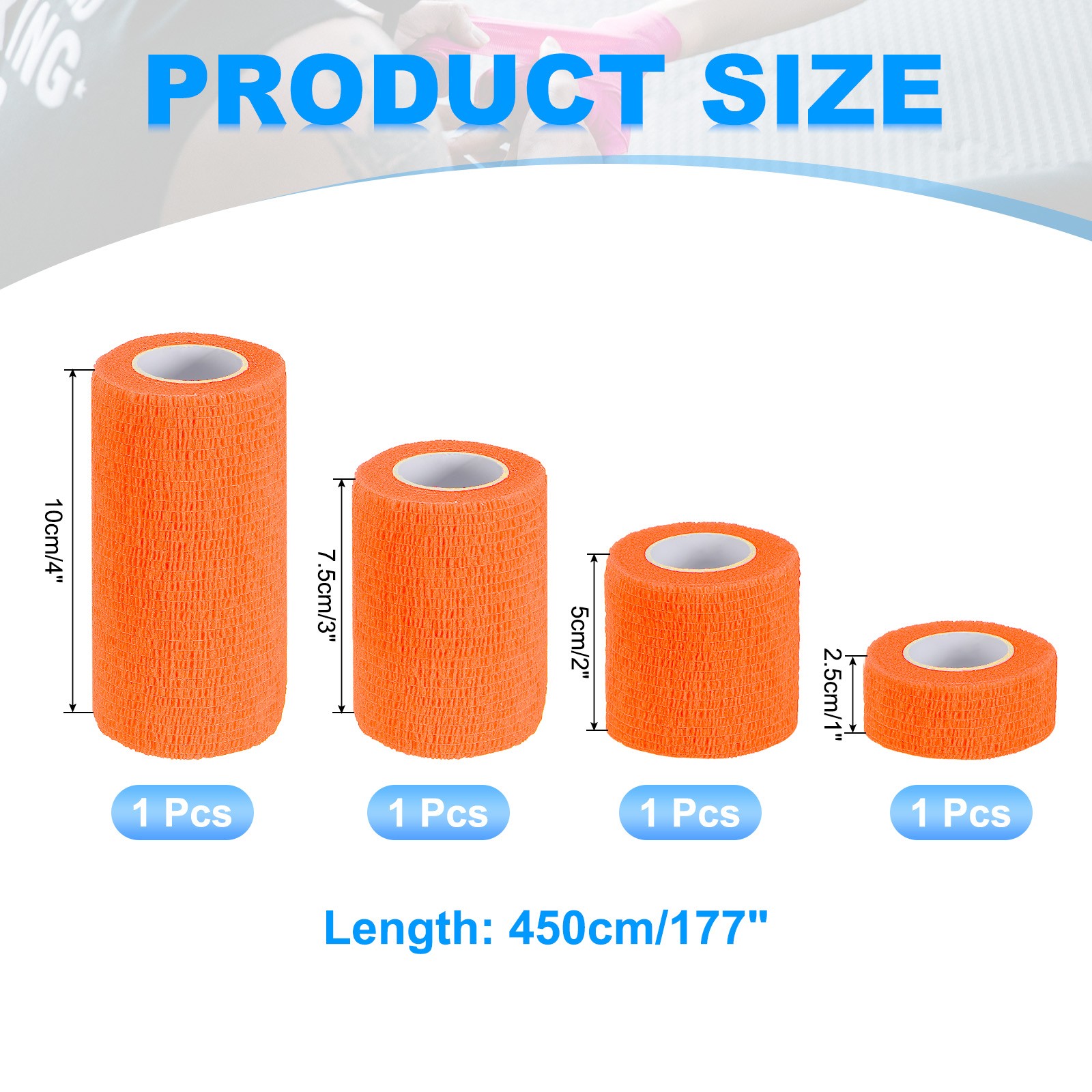1″/2″/3″/4″ 4 Pcs 5 Yard Self Adhesive Bandage Wrap Self Tape Bright Orange