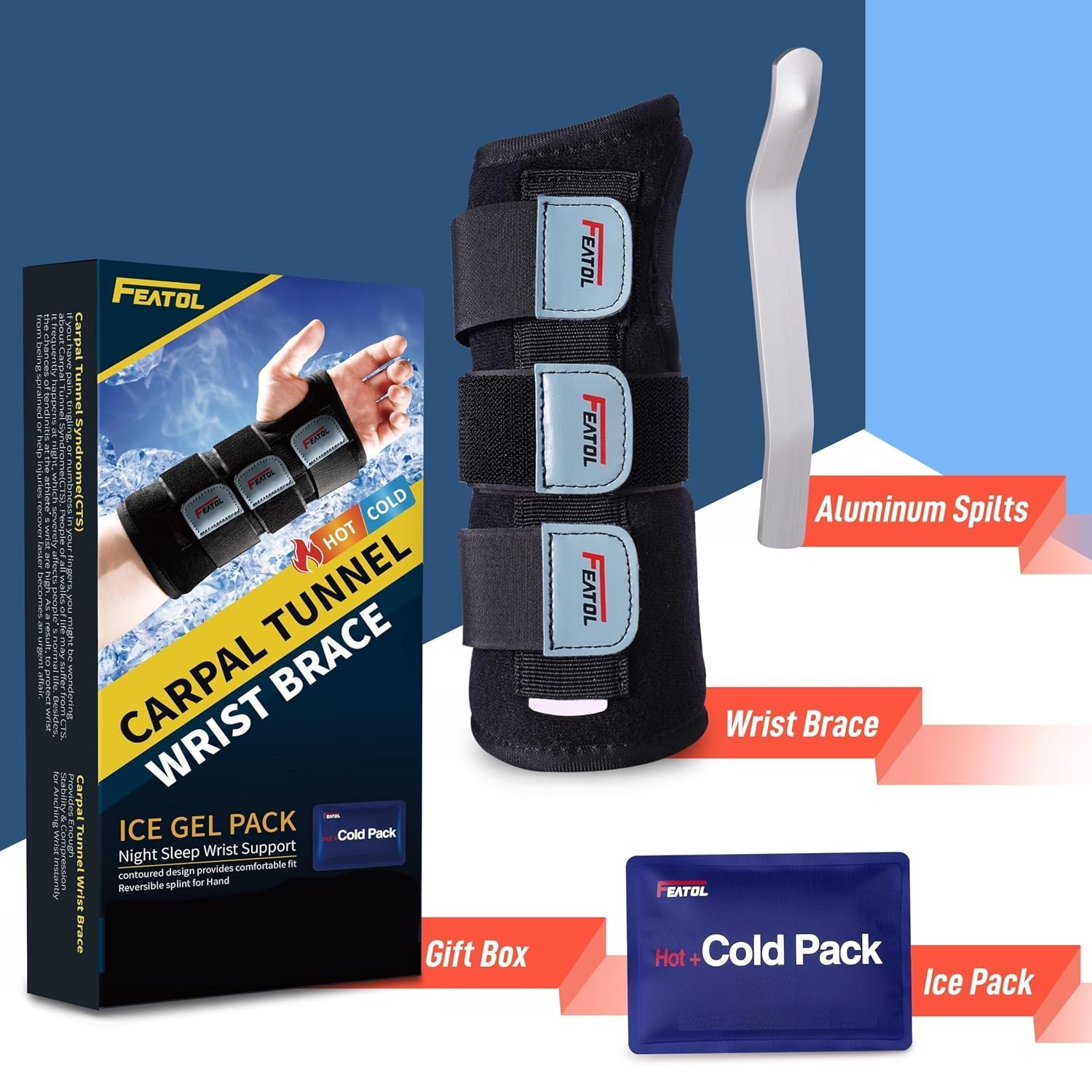 Adjustable Wrist Brace with Hot/Ice Pack – Ideal for Tendinitis & Night Support