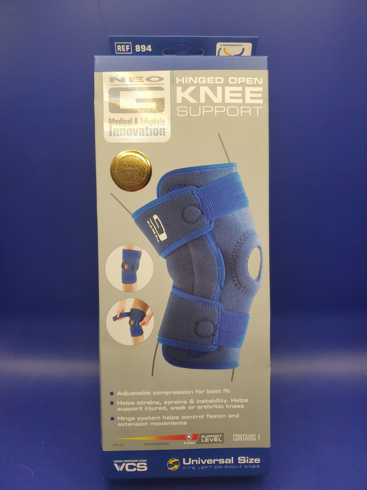 Neo G Hinged Knee Brace Support Firm Universal Size 894 Blue Left Or Right