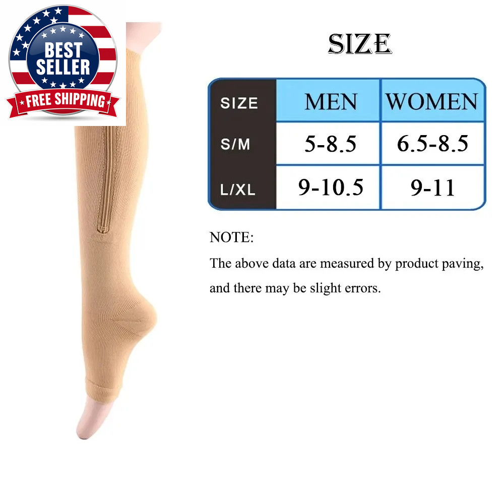 Compression Socks Men Women Support Knee Zipper Female Open Toe Thin anti Fatigu